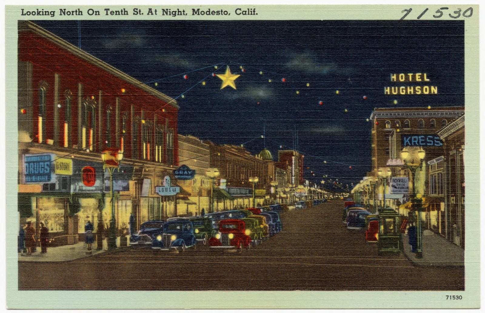 Looking North On Tenth St. At Night, Modesto, Calif., Boston Public Library - undated