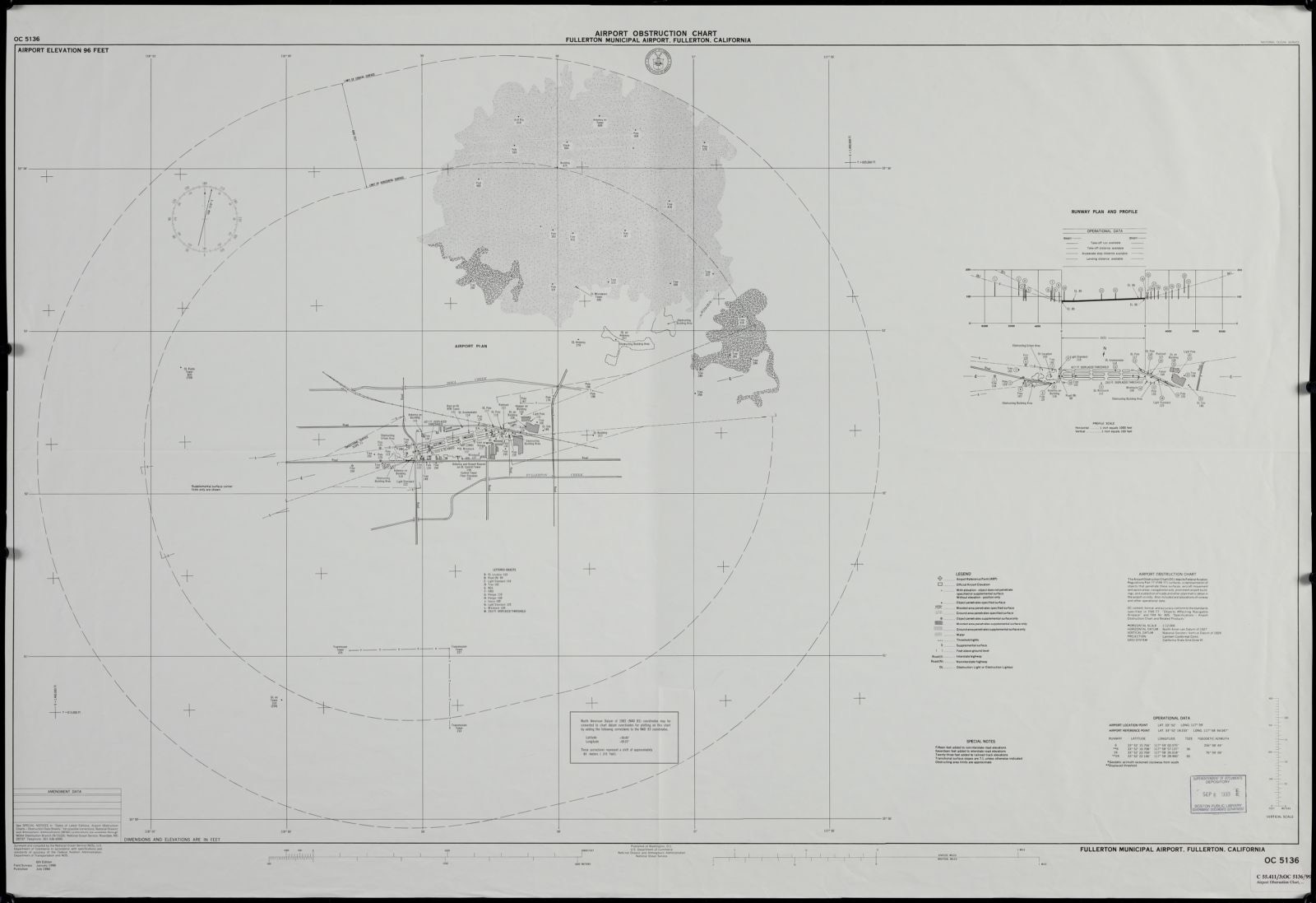 Airport obstruction chart, OC 5136, Fullerton Municipal Airport, Fullerton, California, Boston Public Library - undated