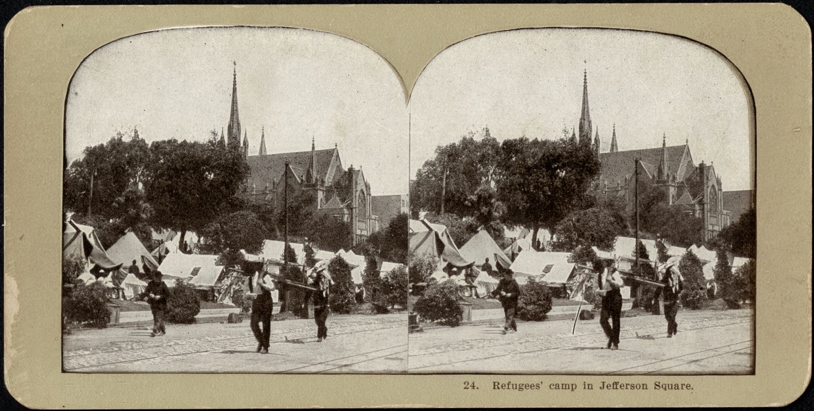 Refugees' camp in Jefferson Square, Boston Public Library - undated