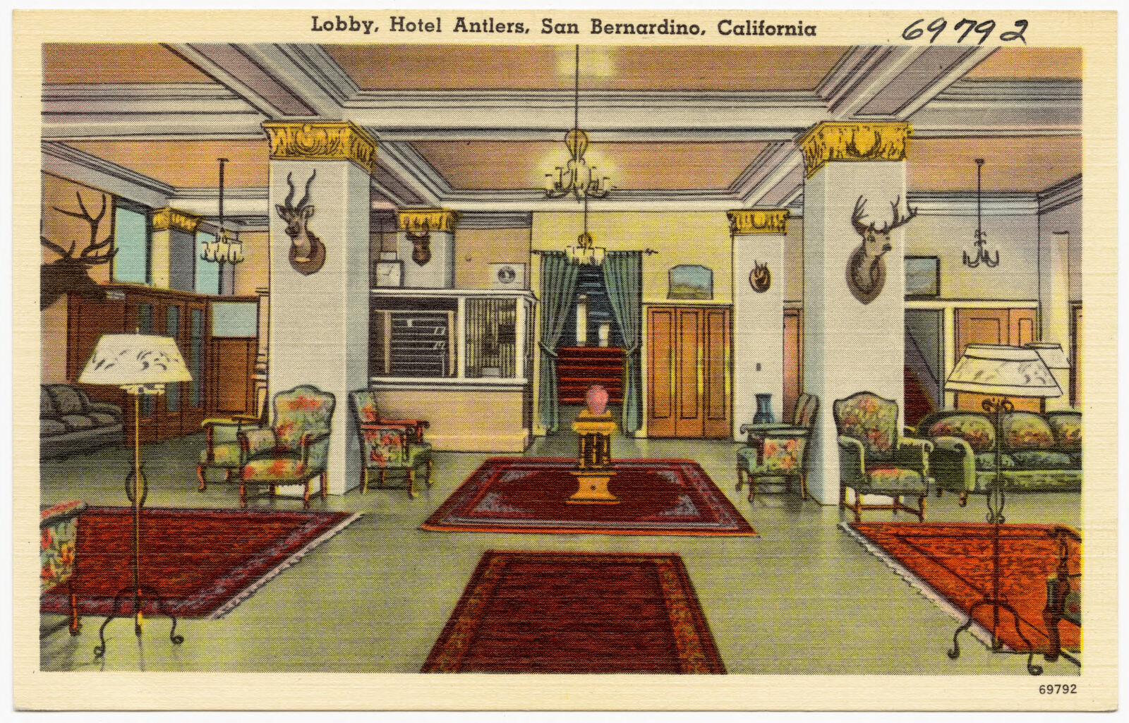 Lobby, Hotel Antlers, San Bernardino, California, Boston Public Library - undated
