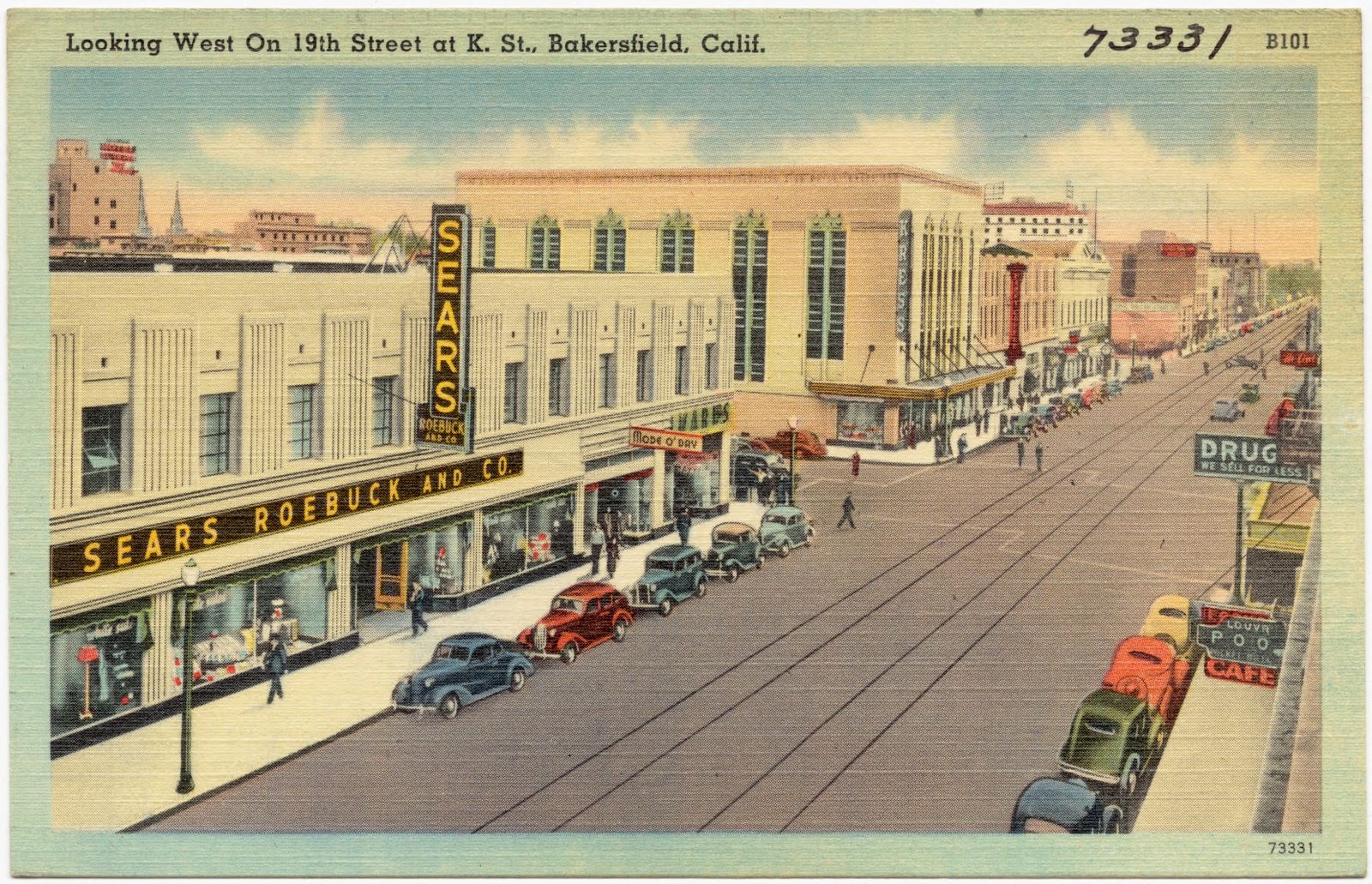 Looking west on 19th Street at K. St., Bakersfield, Calif., Boston Public Library - undated
