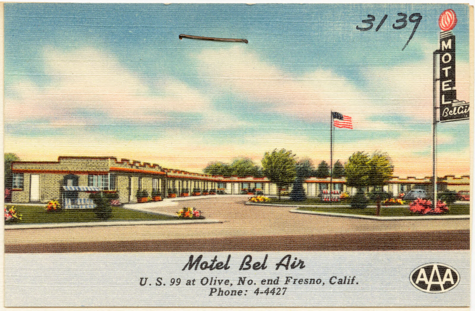 Motel Bel Air, U. S. 99 at Olive, No. end Fresno, Calif., Boston Public Library - undated