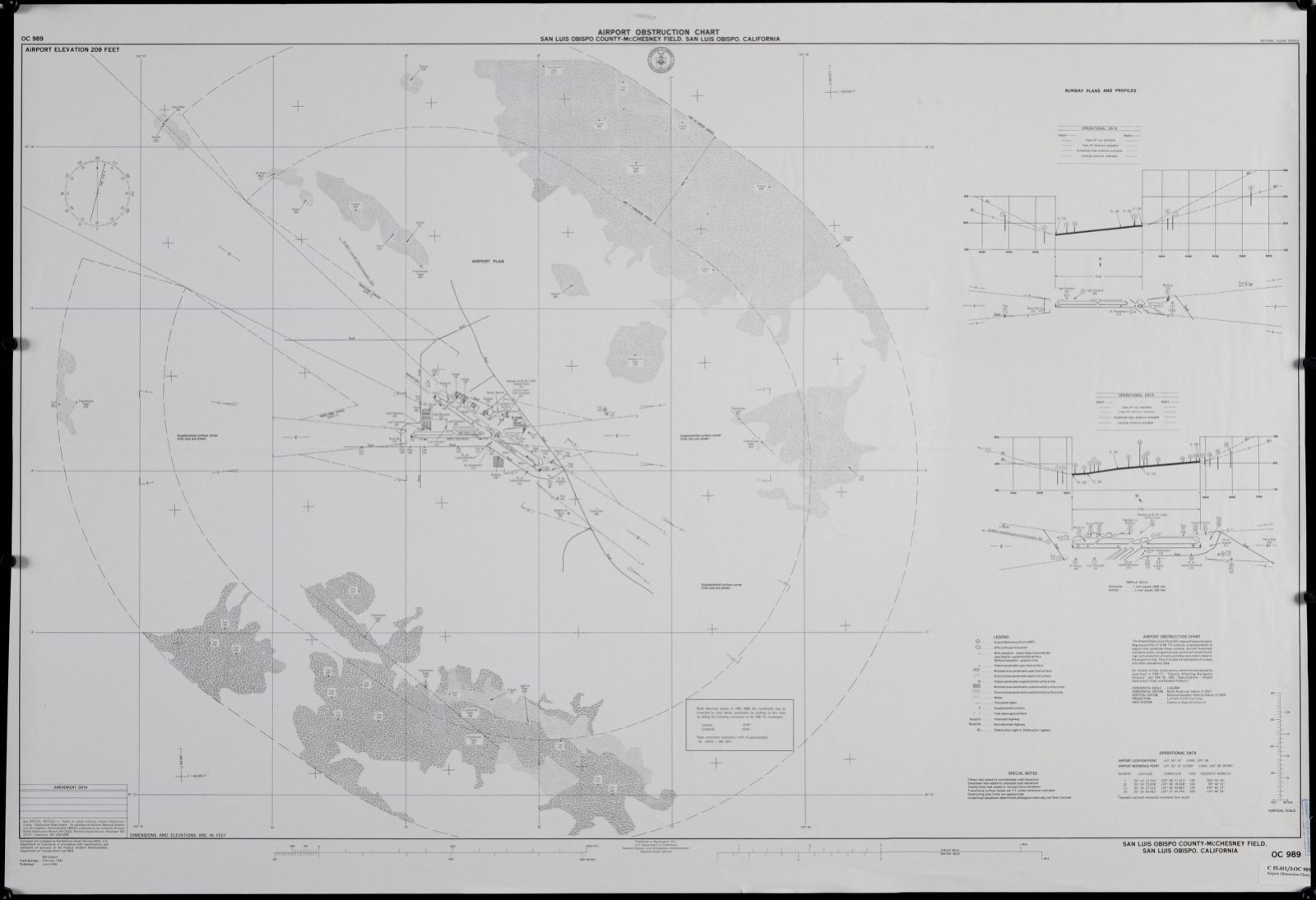 Airport obstruction chart, OC 989, San Luis Obispo County-McChesney Field, San Luis Obispo, California, Boston Public Library - undated