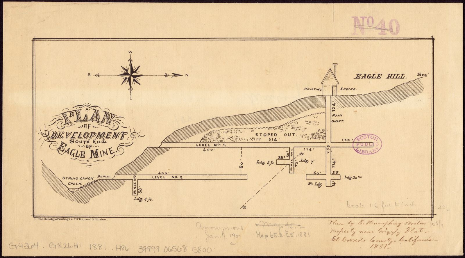 Plan of development, south end of Eagle Mine, Boston Public Library - undated