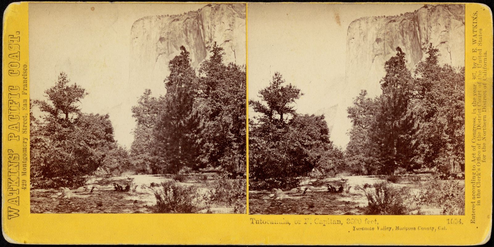 Tutocanula, or El Capitan, 3600 feet, Yosemite Valley, Mariposa County, Cal., Boston Public Library - undated