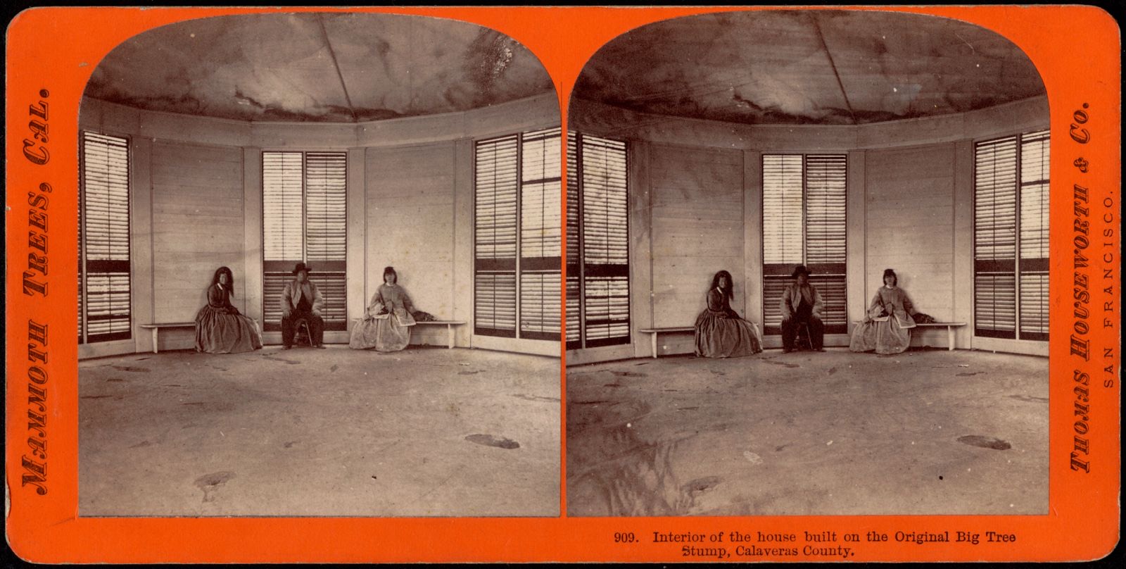 Interior of the house built on the original Big Tree Stump, Calaveras County, Boston Public Library - undated