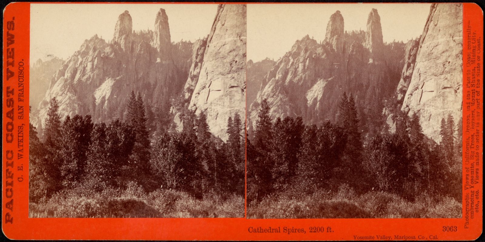 Cathedral Spires, 2200 ft. Yosemite Valley, Mariposa Co., Cal., Boston Public Library - undated