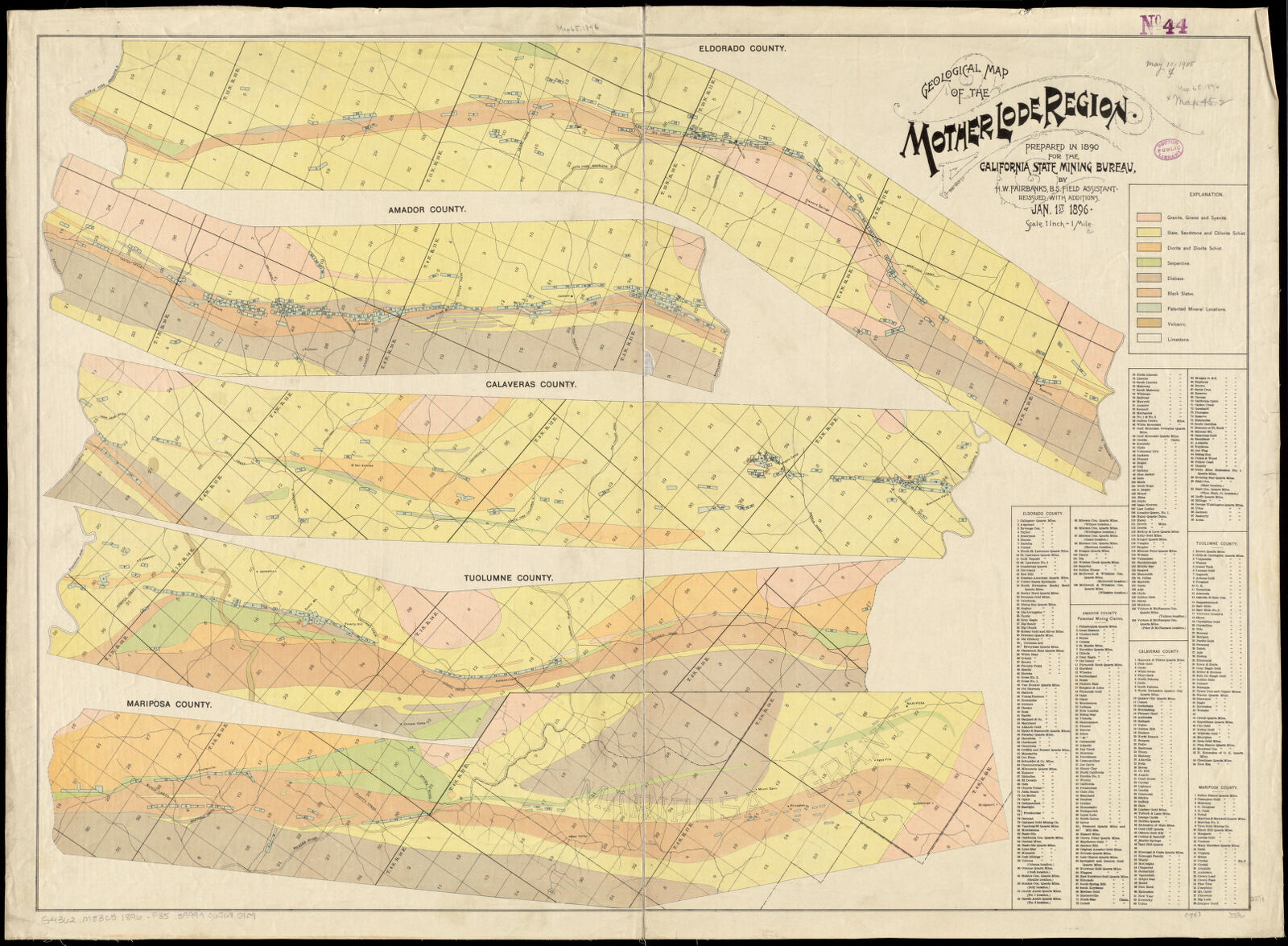 Geological map of the Mother Lode region, Boston Public Library - undated