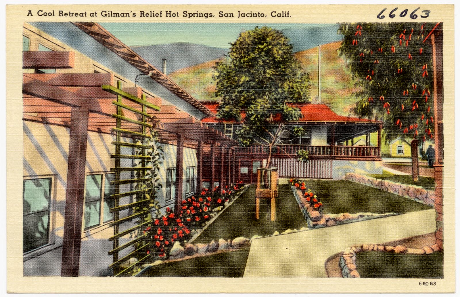 A Cool Retreat at Gilman's Relief Hot Springs, San Jacinto, Calif., Boston Public Library - undated
