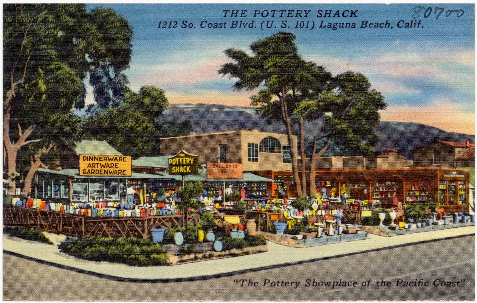 The Pottery Shack, 1212 So. Coast Blvd. (U.S. 101), Laguna Beach, Calif., "the pottery showplace of the Pacific coast", Boston Public Library - undated