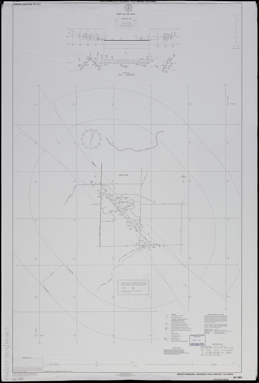Airport obstruction chart, OC 665, Merced Municipal-Macraedy Field, Merced, California, Boston Public Library - undated