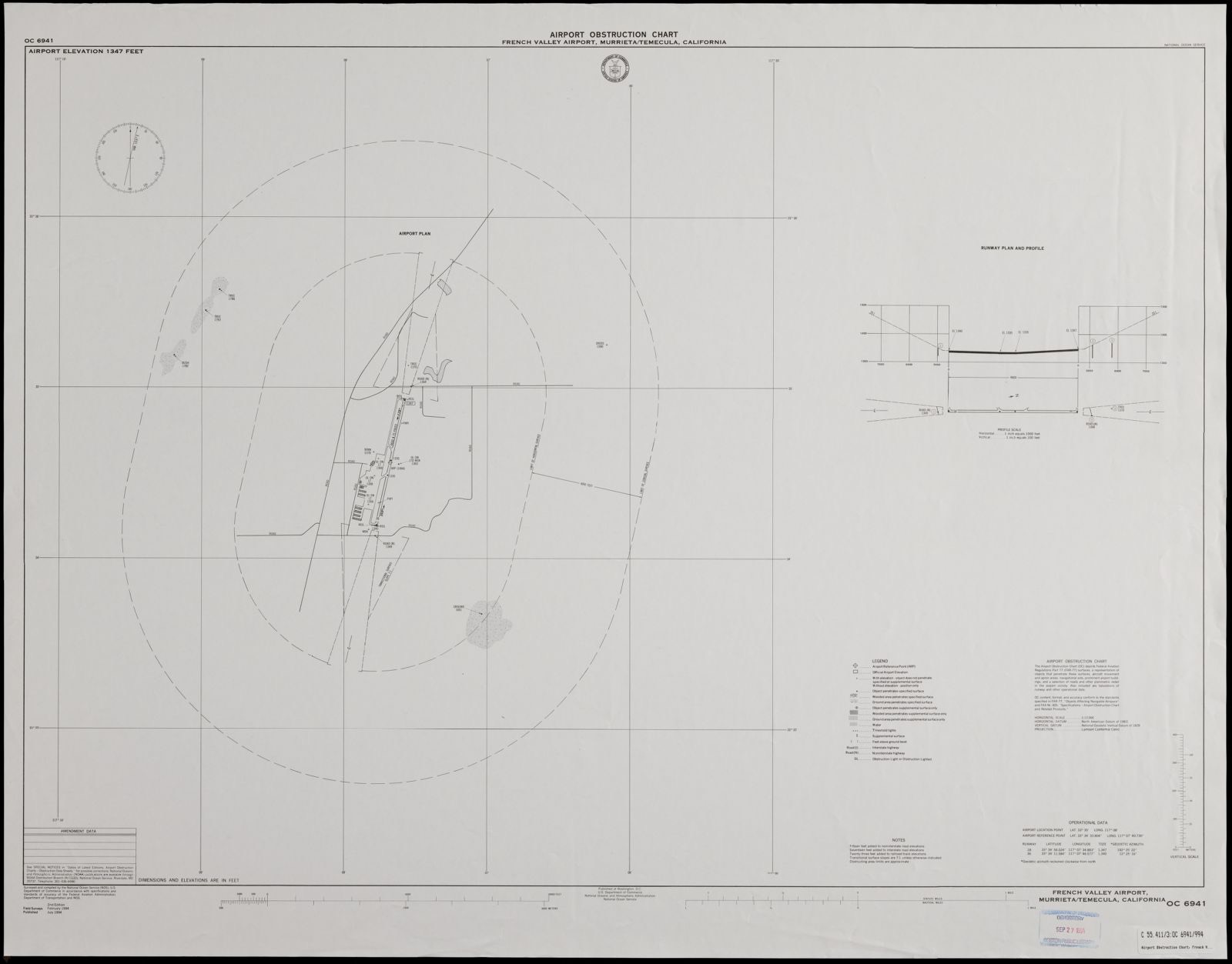 Airport obstruction chart, OC 6941, French Valley Airport, Murrieta/Temecula, California, Boston Public Library - undated