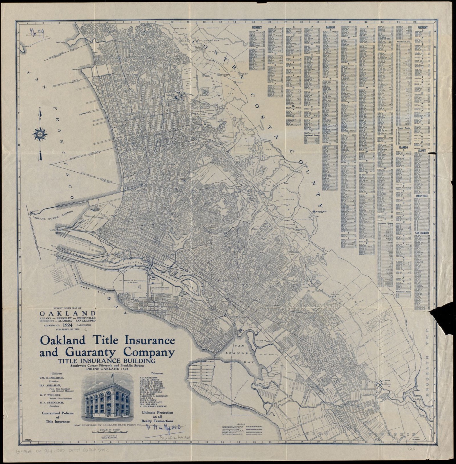 Street index map of Oakland, Albany, Berkeley, Emeryville, Piedmont, Alameda, San Leandro, Alameda Co., California, Boston Public Library - undated