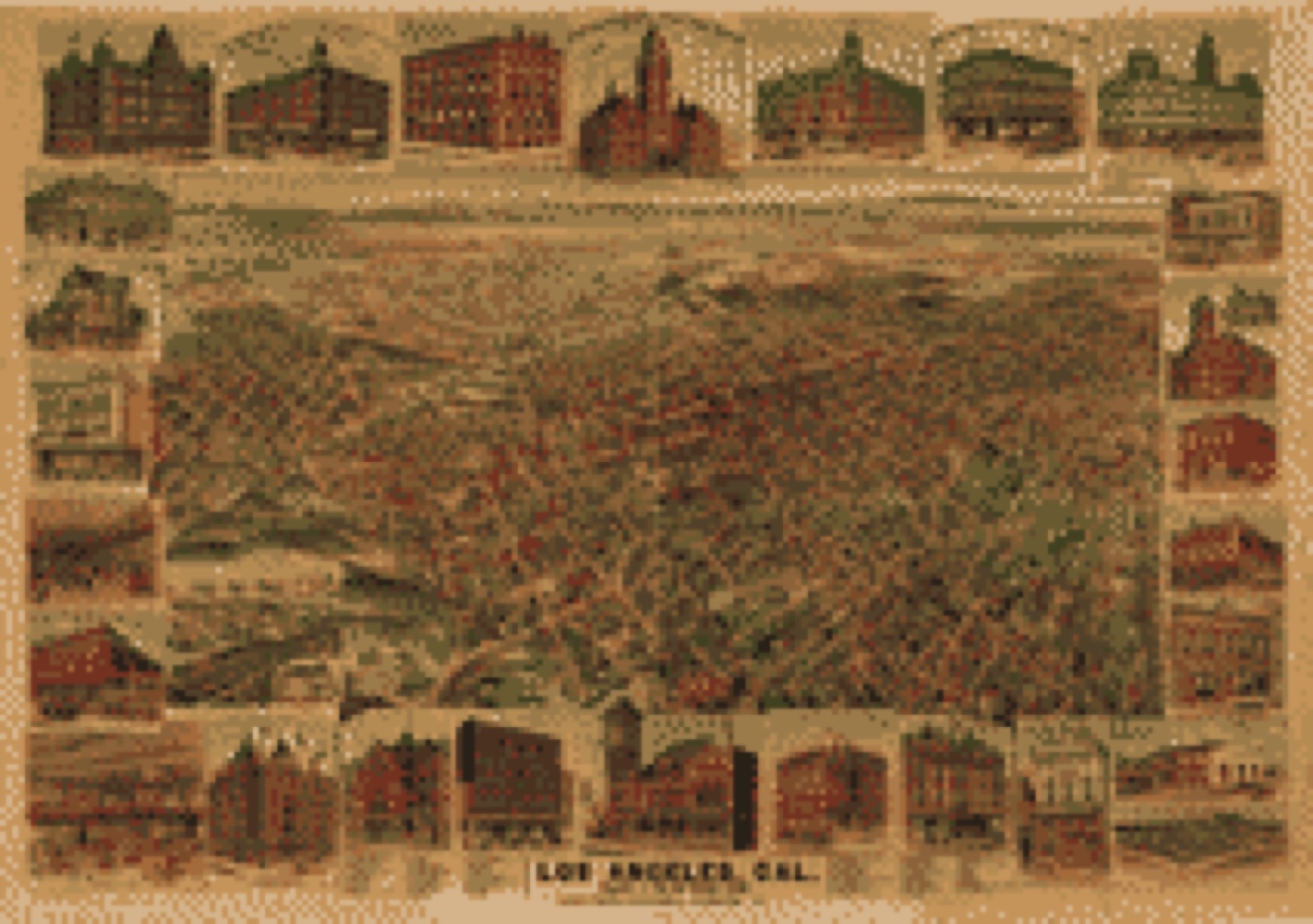 Bird's-eye view, 1891 - Los Angeles, Cal., population of city and environs 65,000