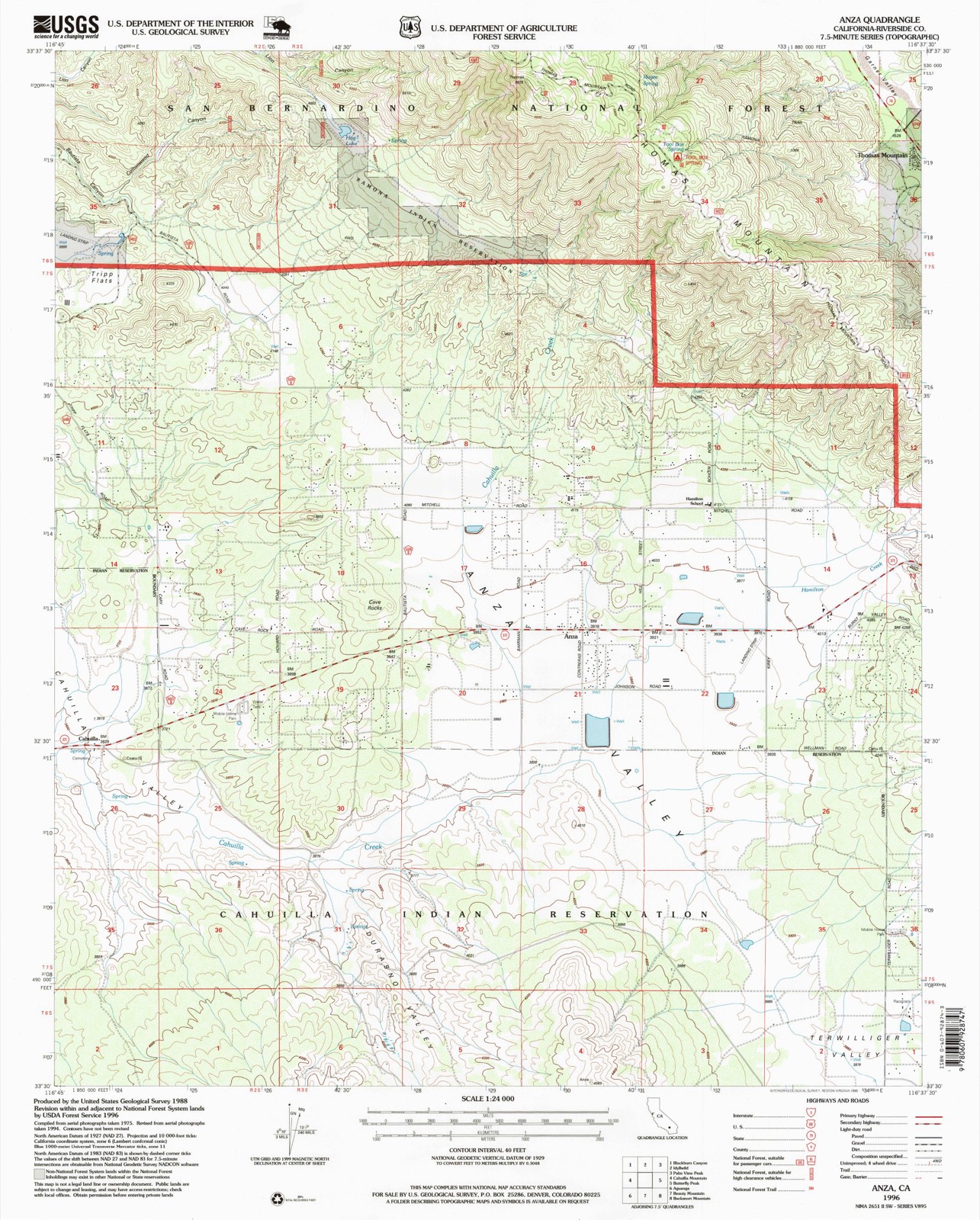 Topographic sheet of Cahuilla, surveyed 1996