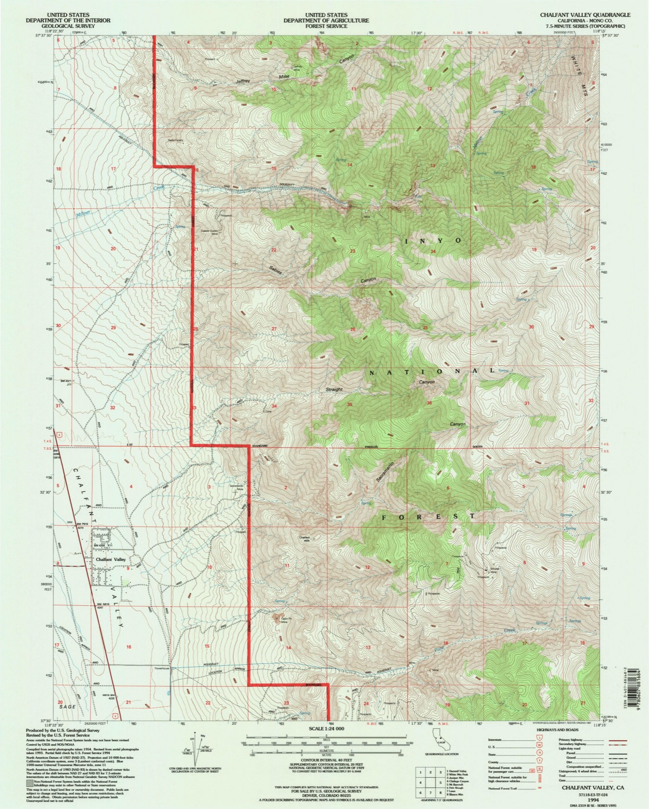 Topographic sheet of Chalfant Valley, surveyed 1994