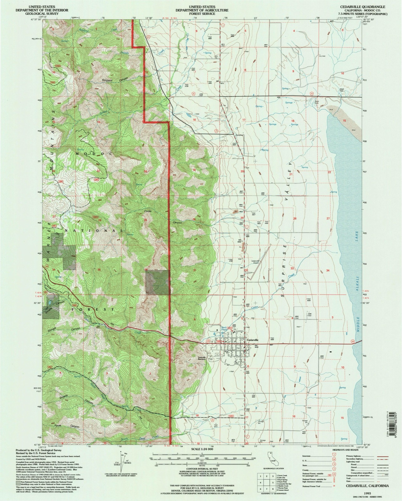 Topographic sheet of Cedarville, surveyed 1993