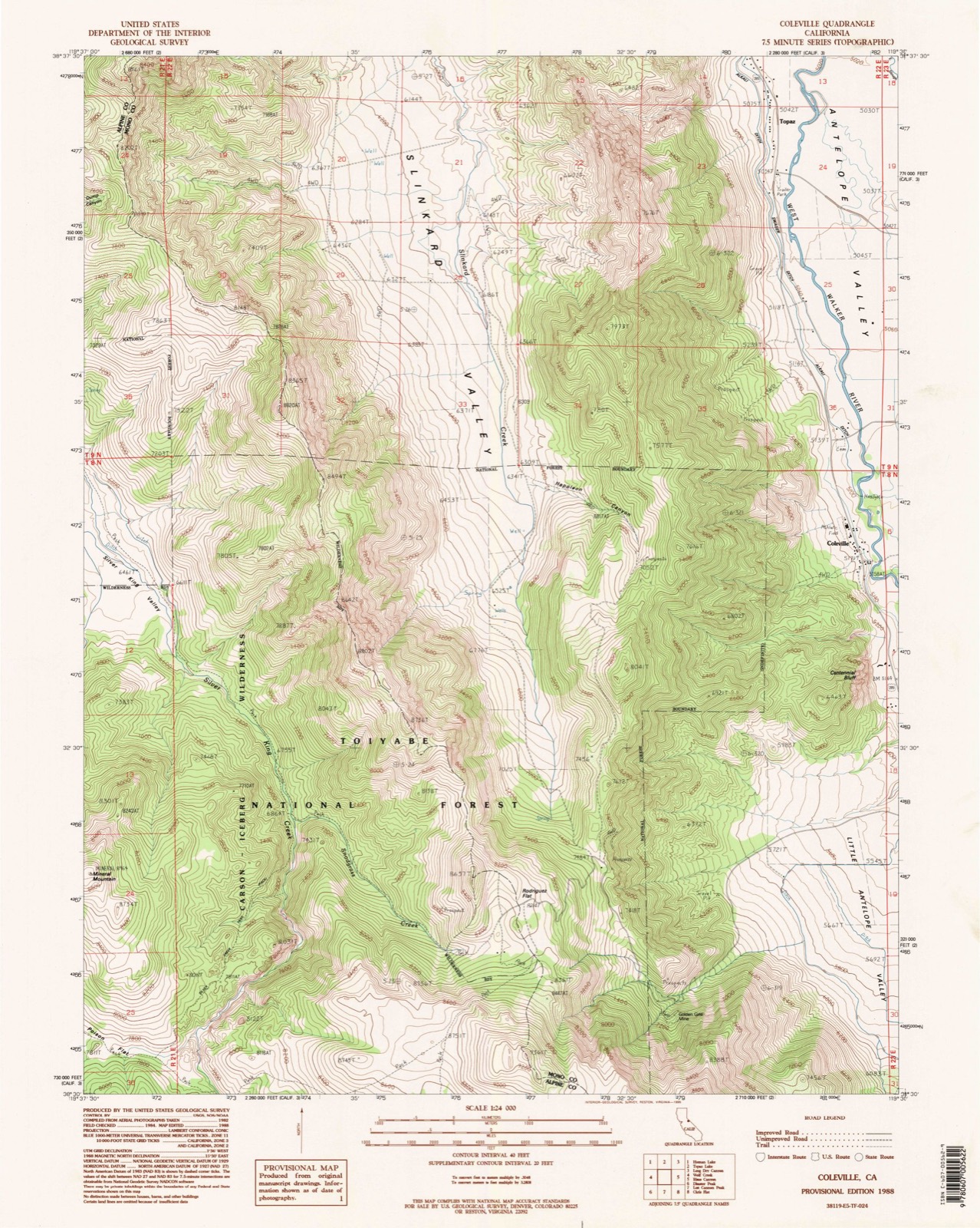 Topographic sheet of Topaz, surveyed 1988