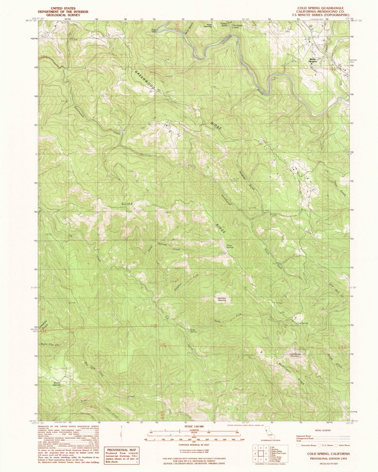 Topographic sheet of Reilly Heights, surveyed 1991