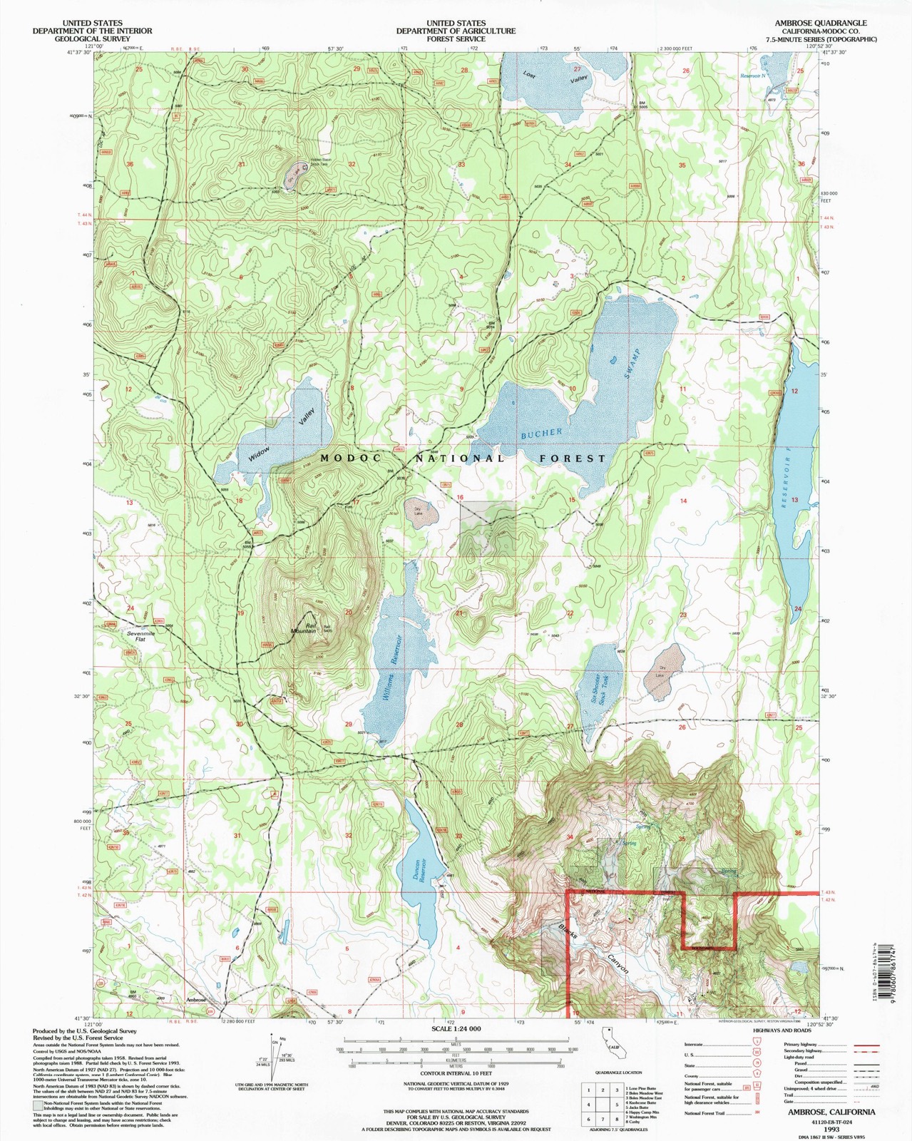 Topographic sheet of Ambrose, surveyed 1993