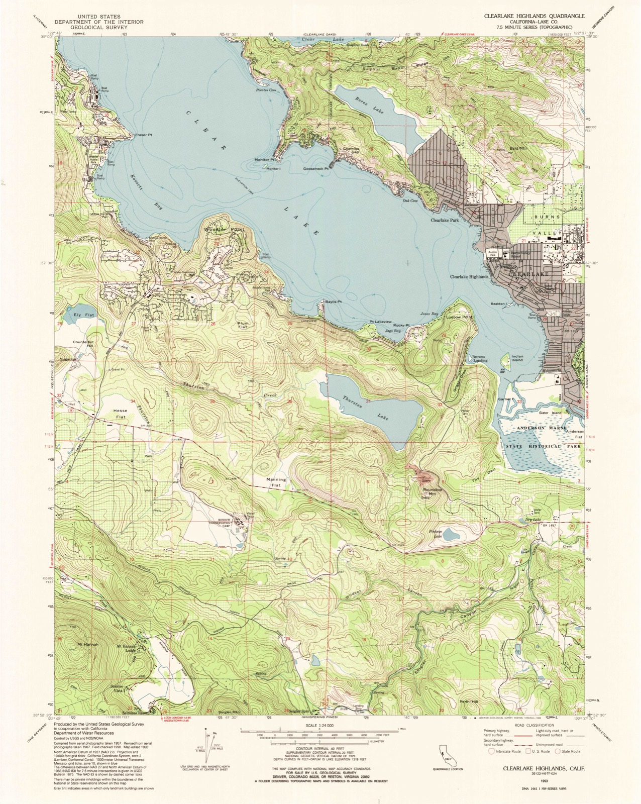 Topographic sheet of Clearlake Park, surveyed 1993