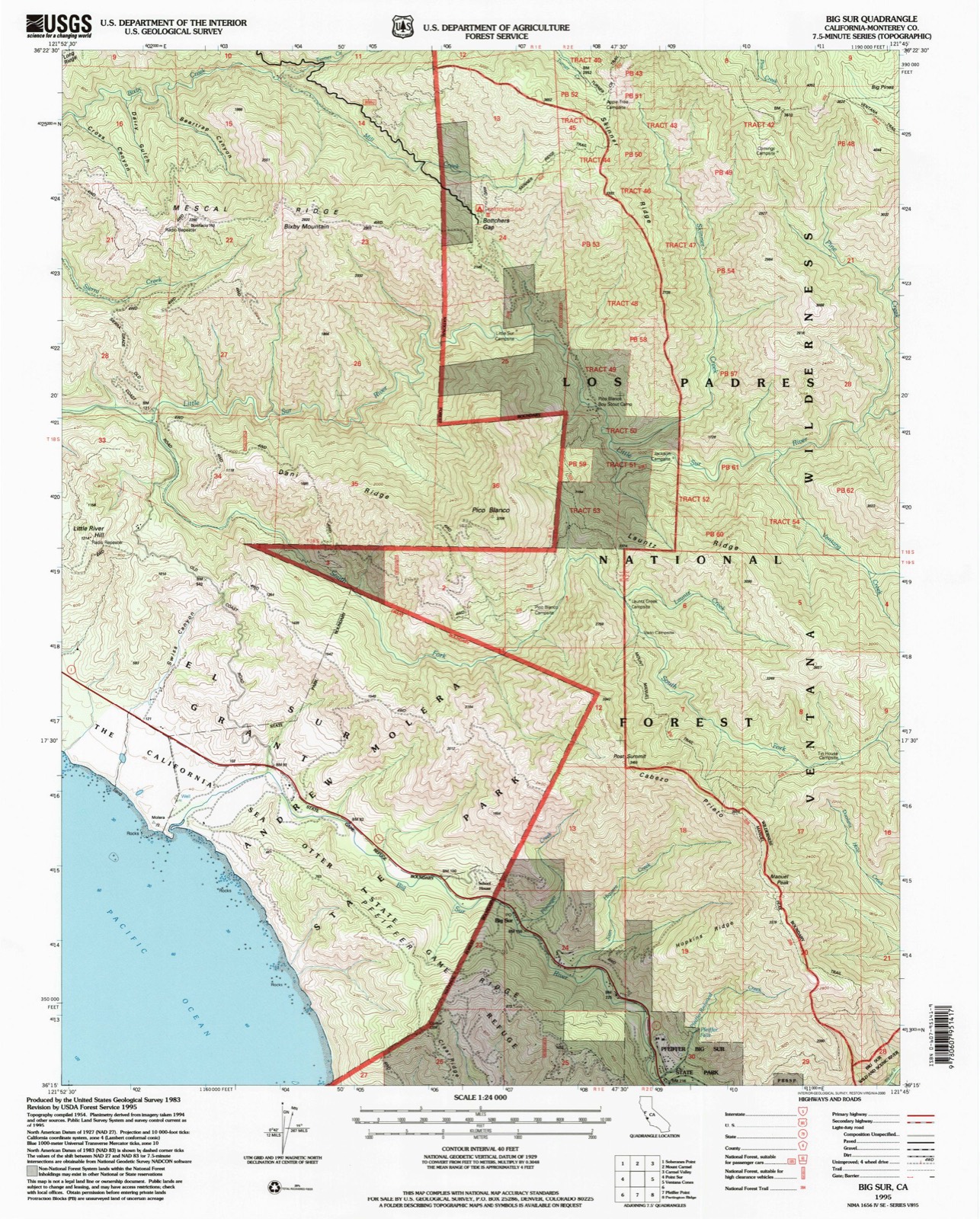 Topographic sheet of Big Sur, surveyed 1995