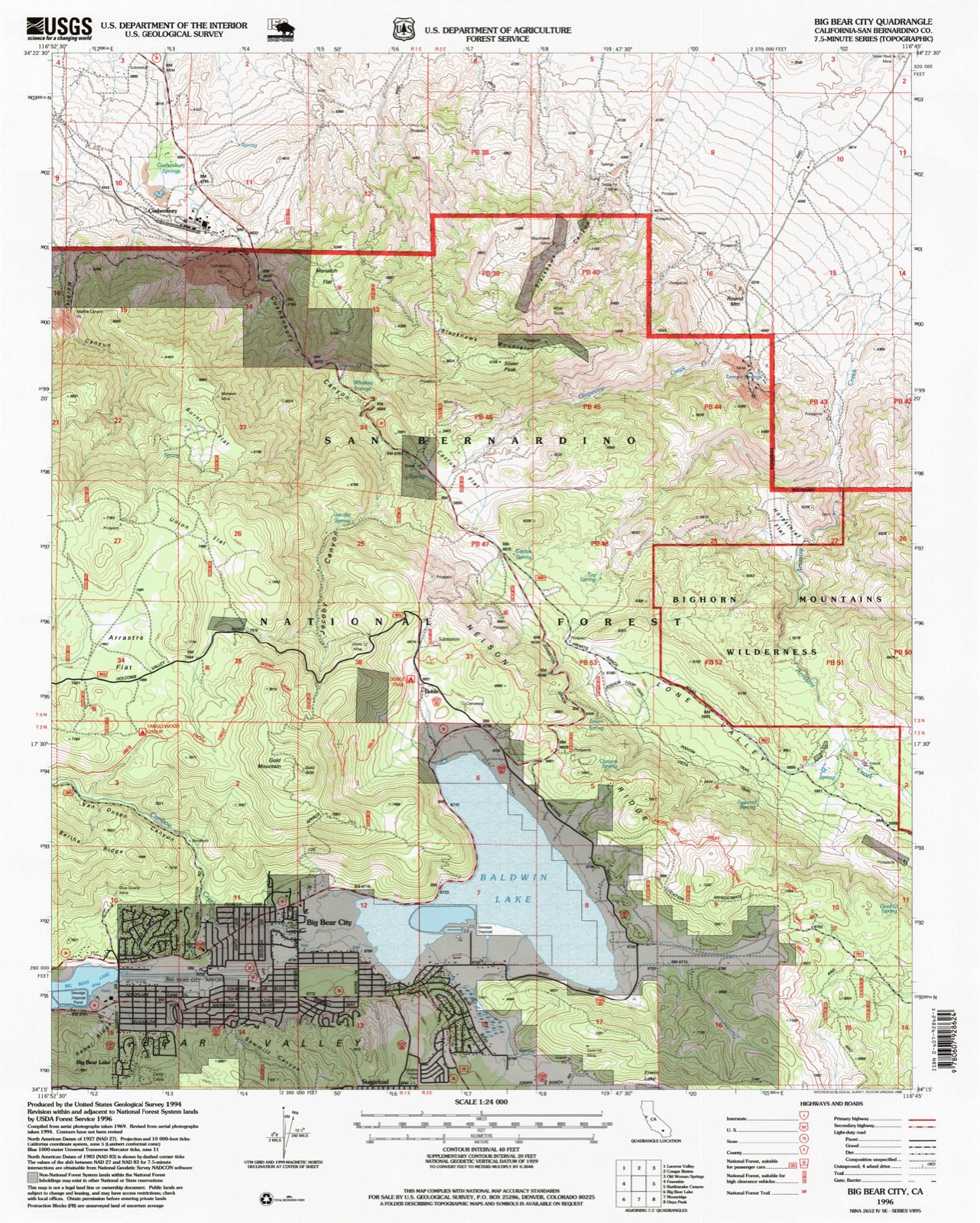 Topographic sheet of Cushenbury, surveyed 1996