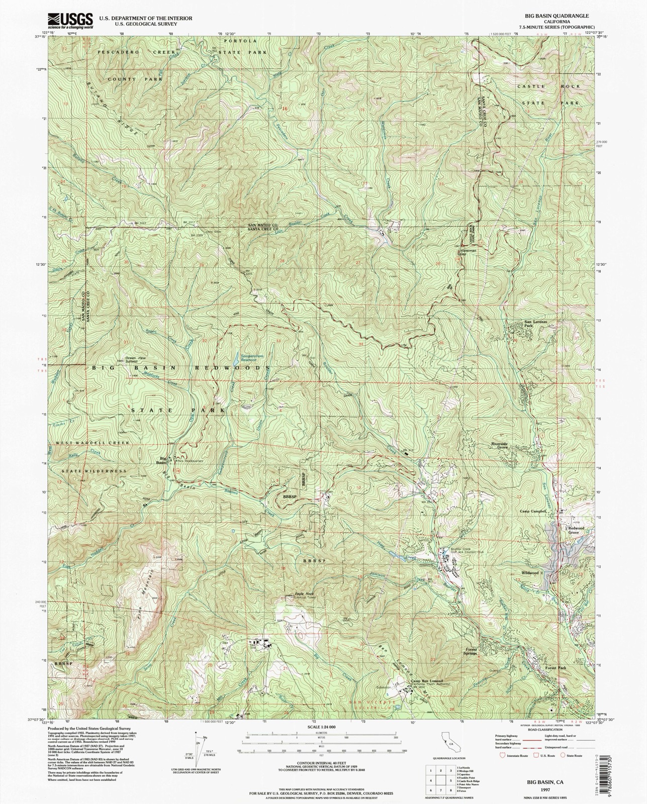 Topographic sheet of Forest Springs, surveyed 1997