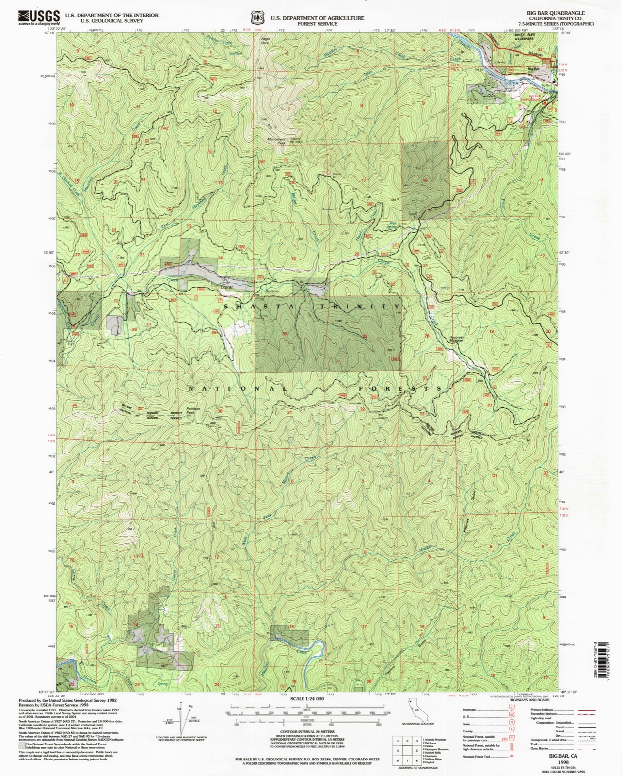 Topographic sheet of Big Bar, surveyed 1998