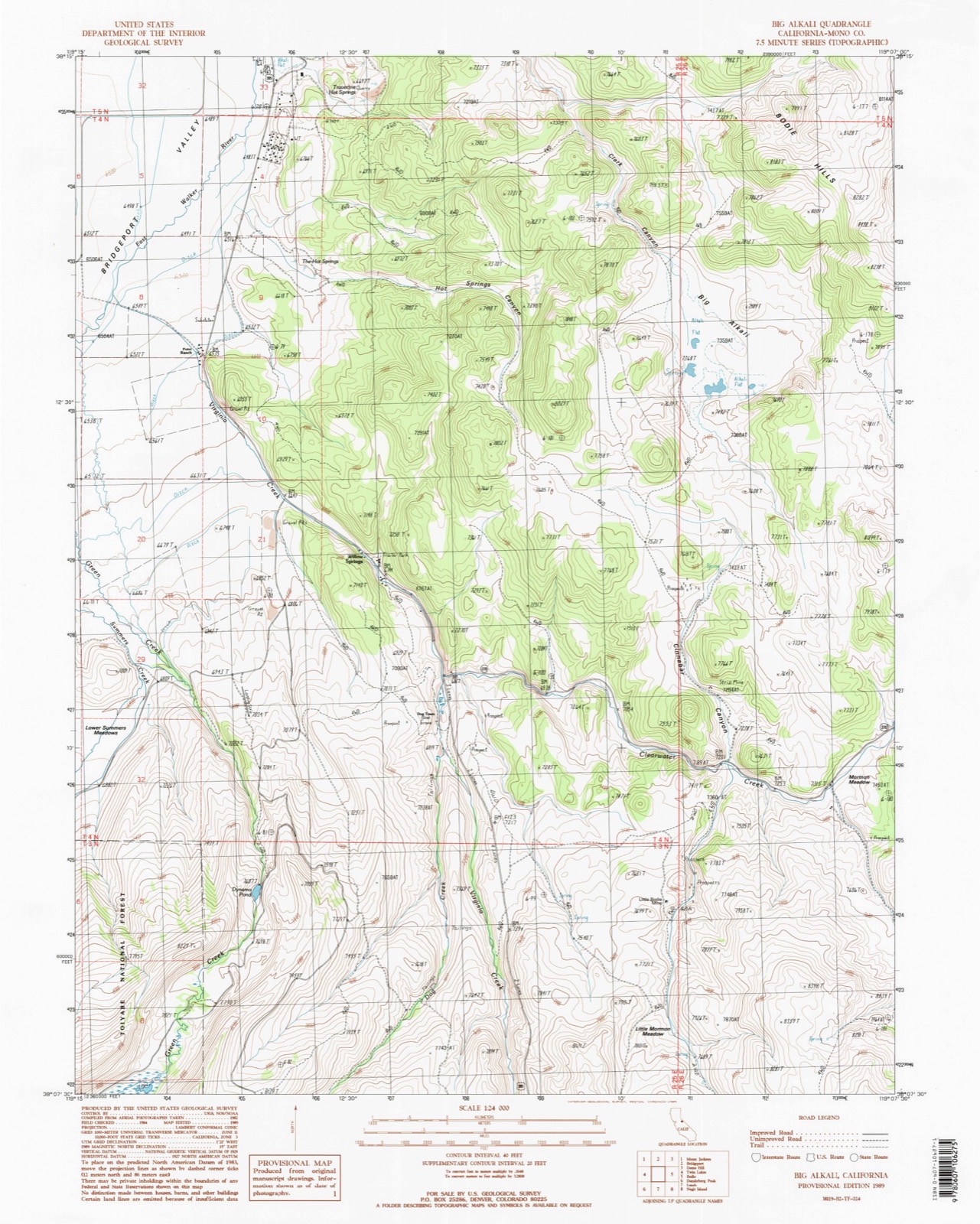 Topographic sheet of Willow Springs, surveyed 1989