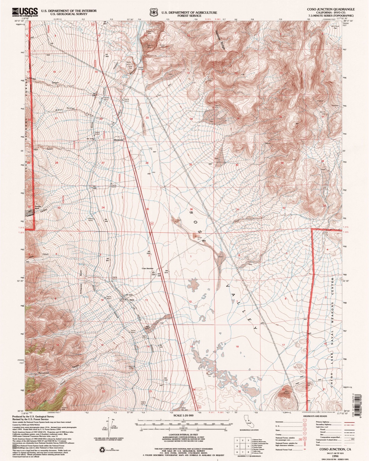 Topographic sheet of Coso Junction, surveyed 1994