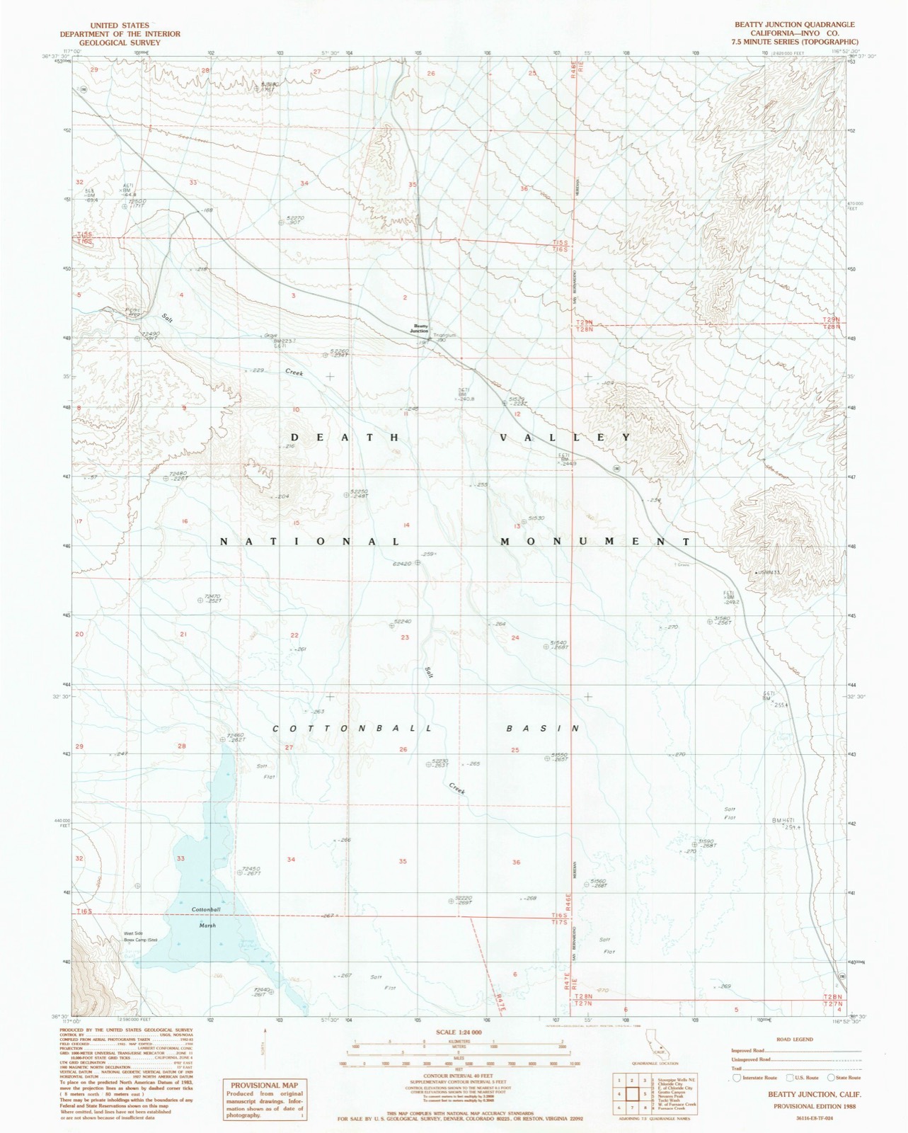 Topographic sheet of Beatty Junction, surveyed 1988