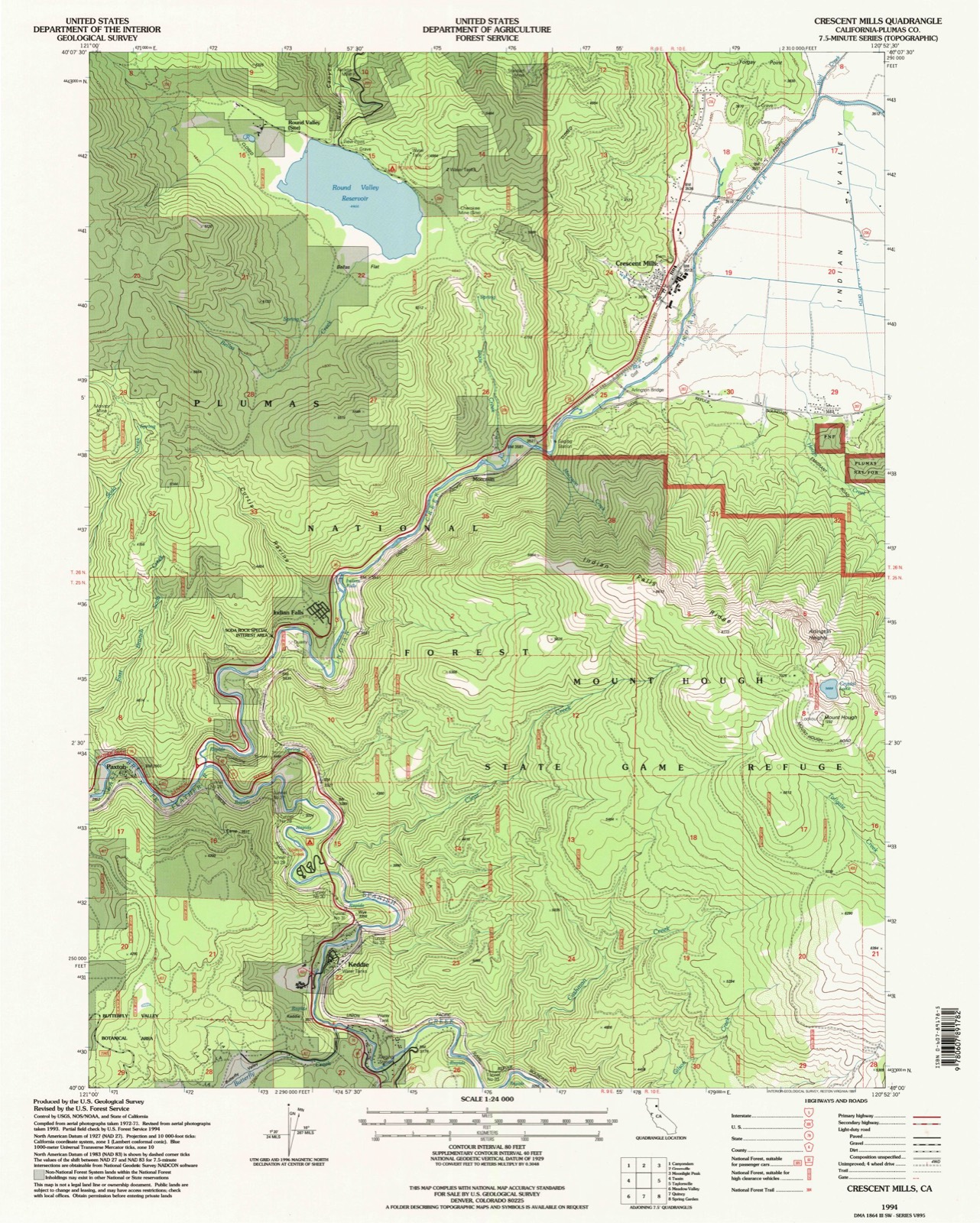 Topographic sheet of Indian Falls, surveyed 1994