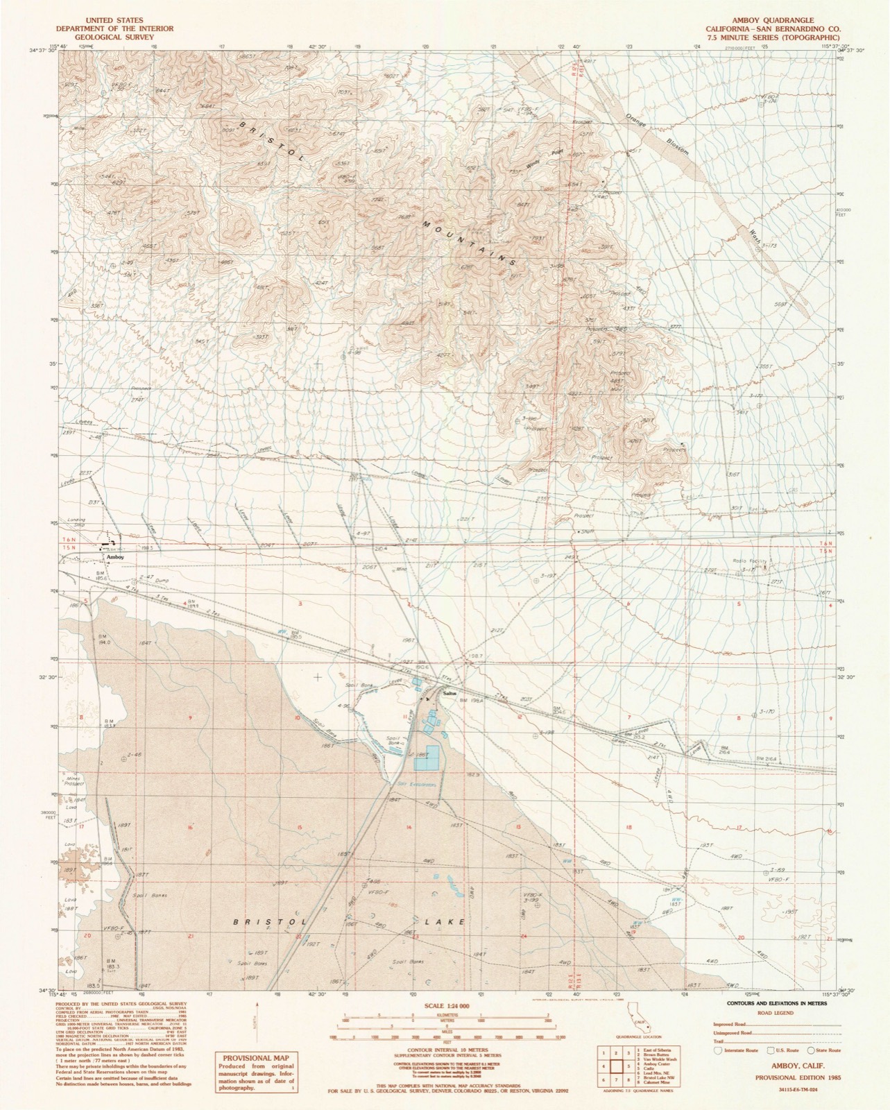 Topographic sheet of Amboy, surveyed 1985