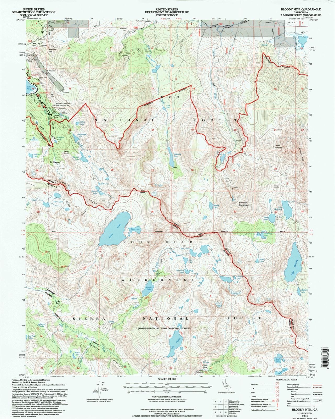 Topographic sheet of Mill City (historical), surveyed 1994