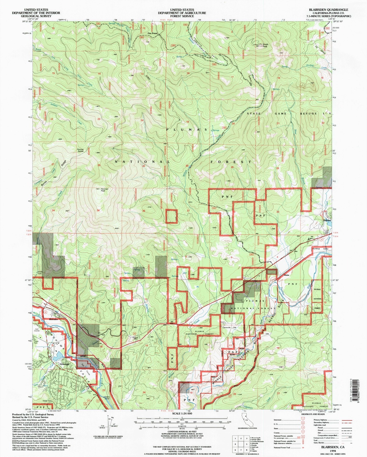 Topographic sheet of Blairsden, surveyed 1994