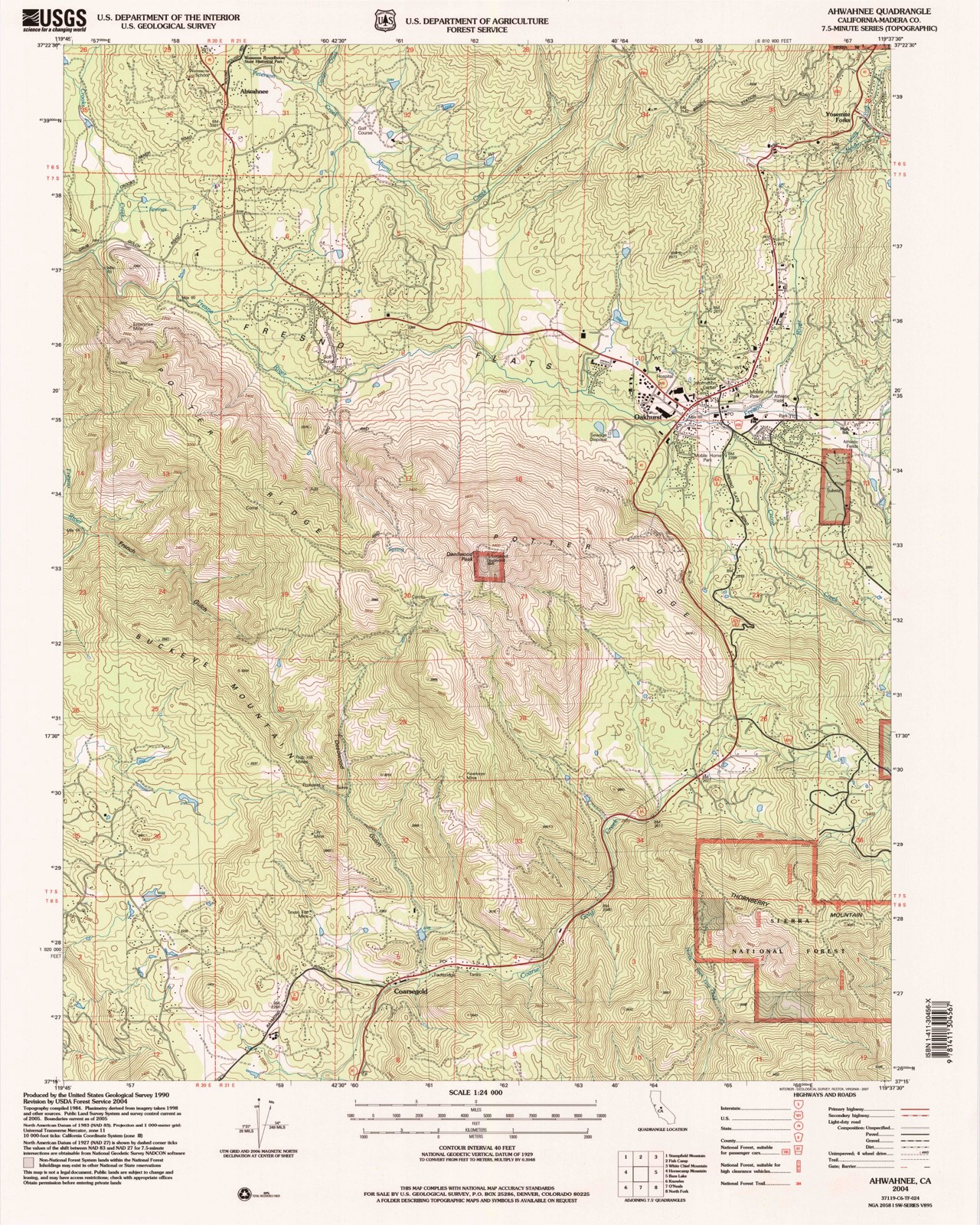 Topographic sheet of Ahwahnee, surveyed 2004