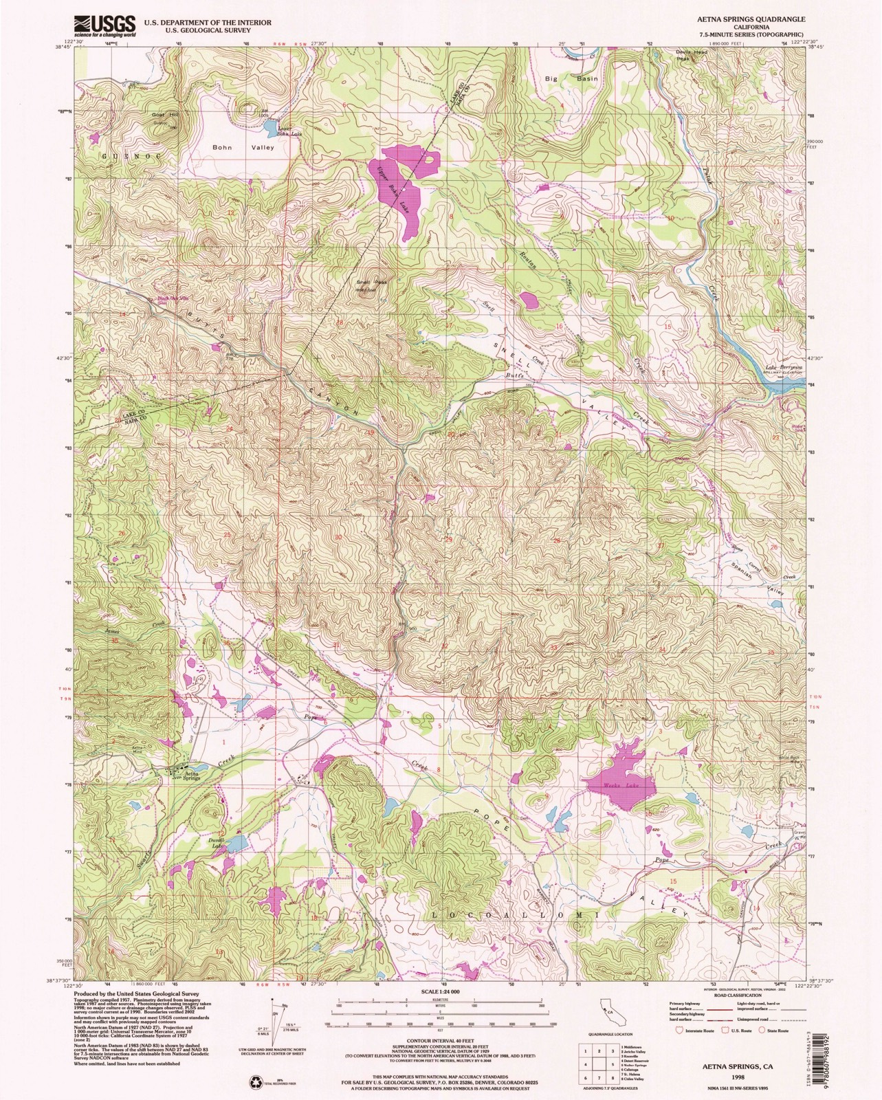 Topographic sheet covering Aetna Springs Resort, surveyed 1998