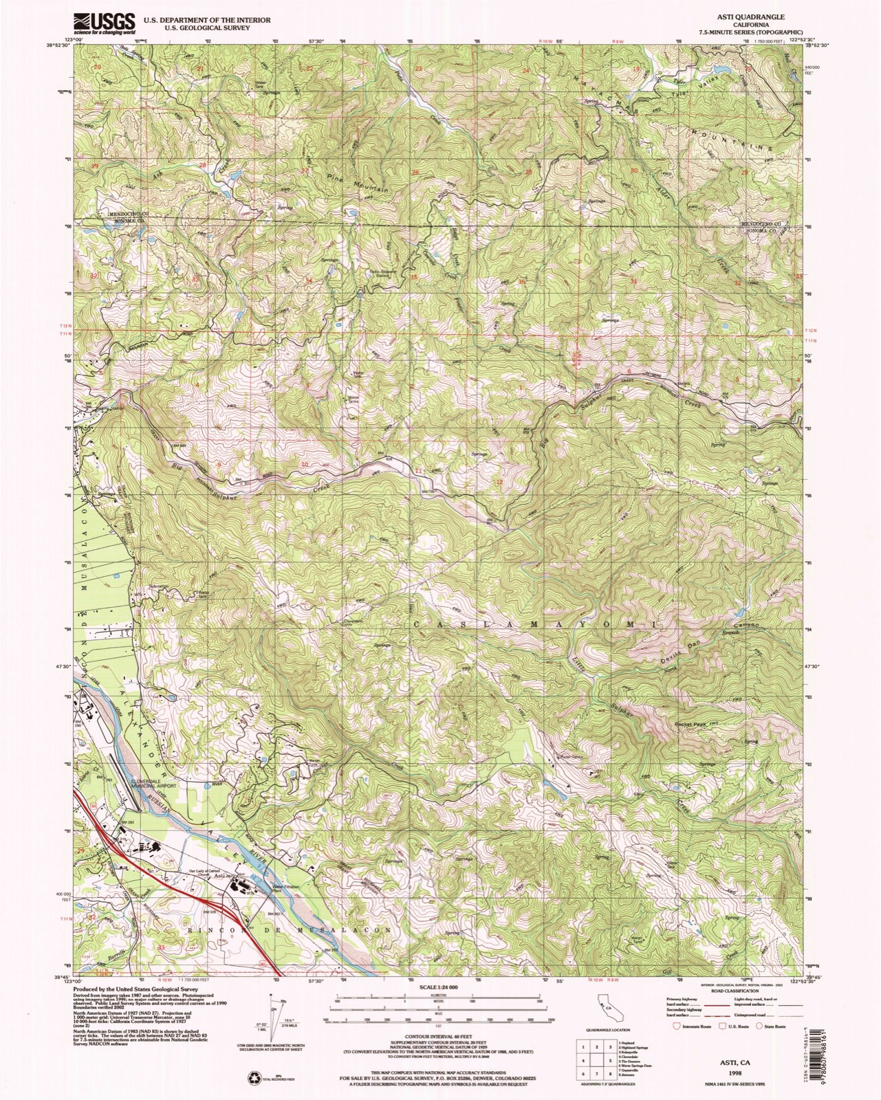 Topographic sheet of Asti, surveyed 1998