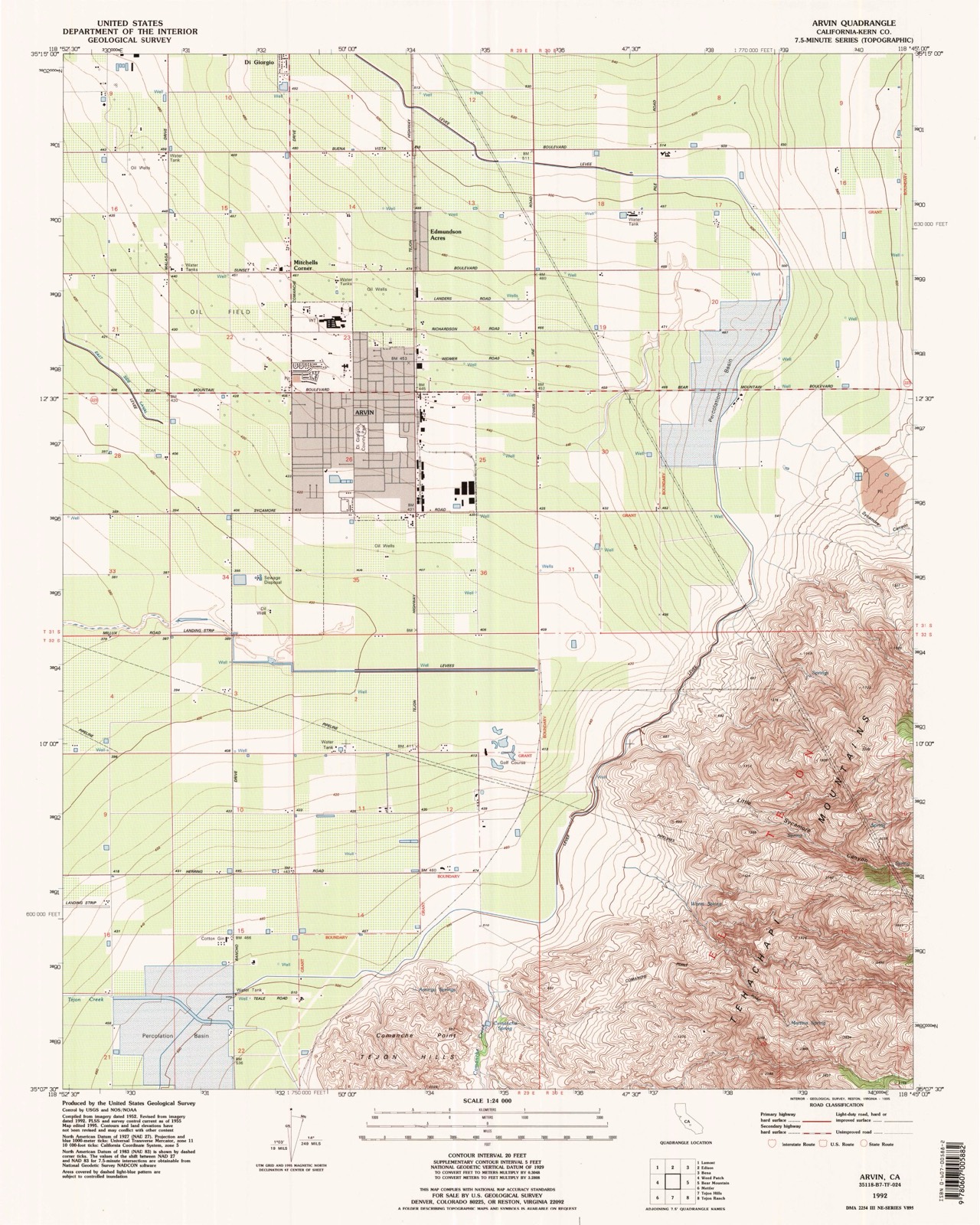 Topographic sheet of Edmundson Acres, surveyed 1992