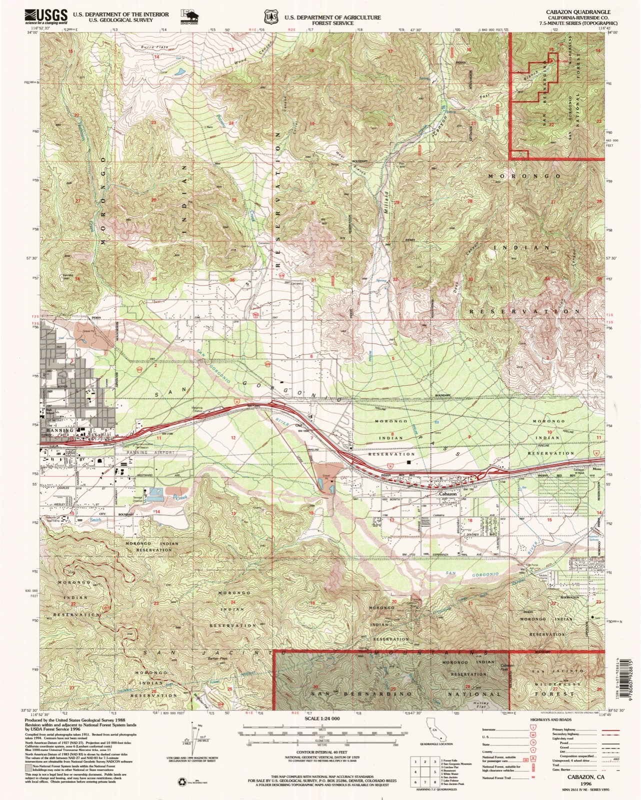 Topographic sheet of Cabazon, surveyed 1996