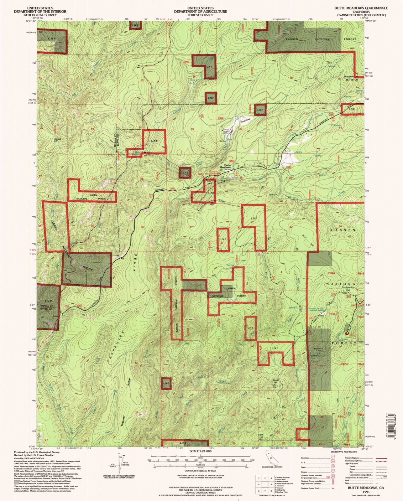 Topographic sheet of Butte Meadows, surveyed 1995