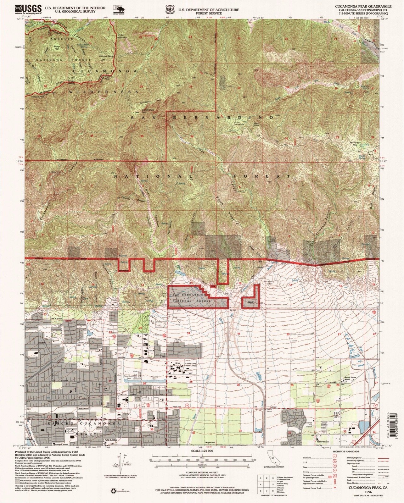 Topographic sheet of Etiwanda, surveyed 1996