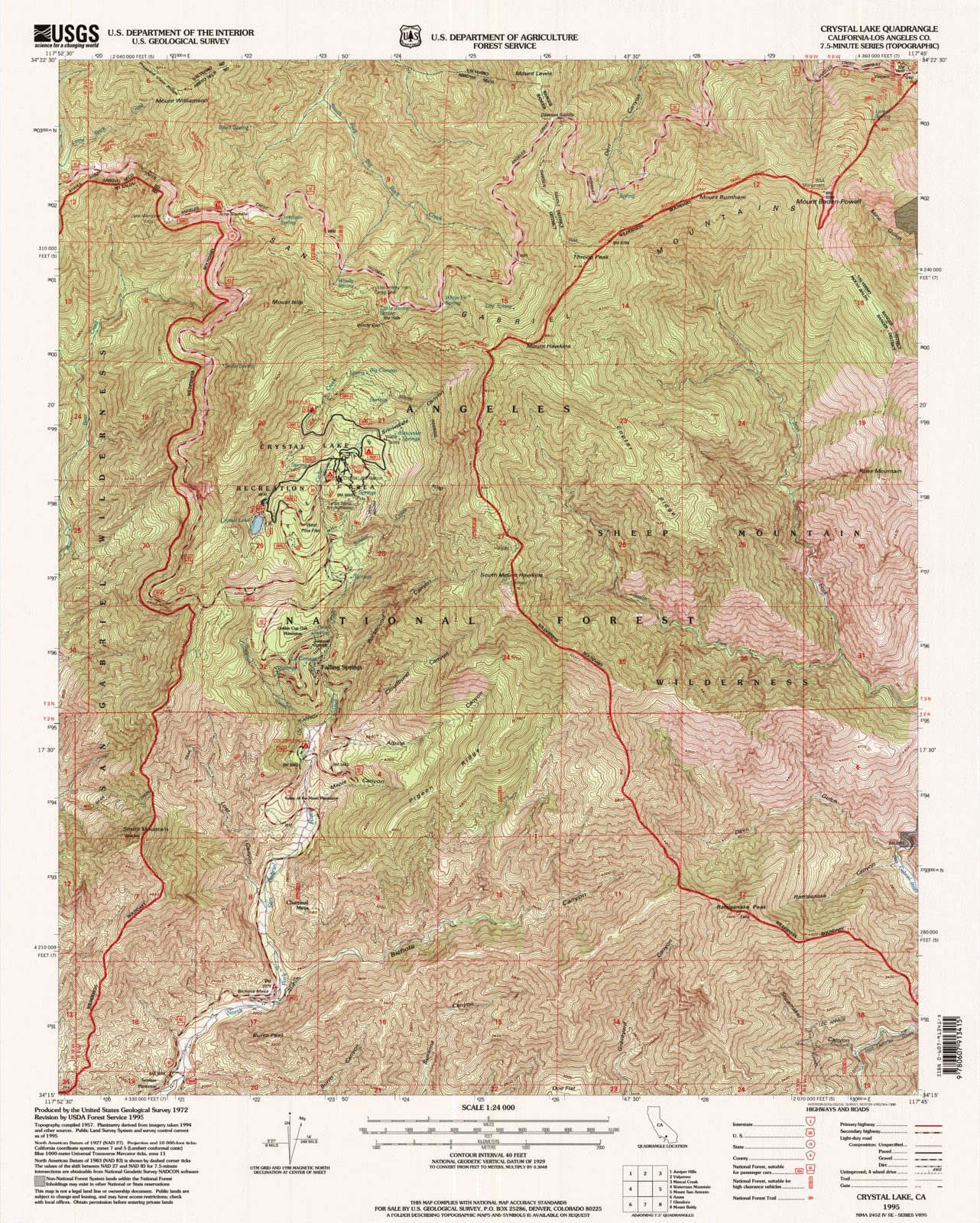 Topographic sheet of Falling Springs (historical), surveyed 1995