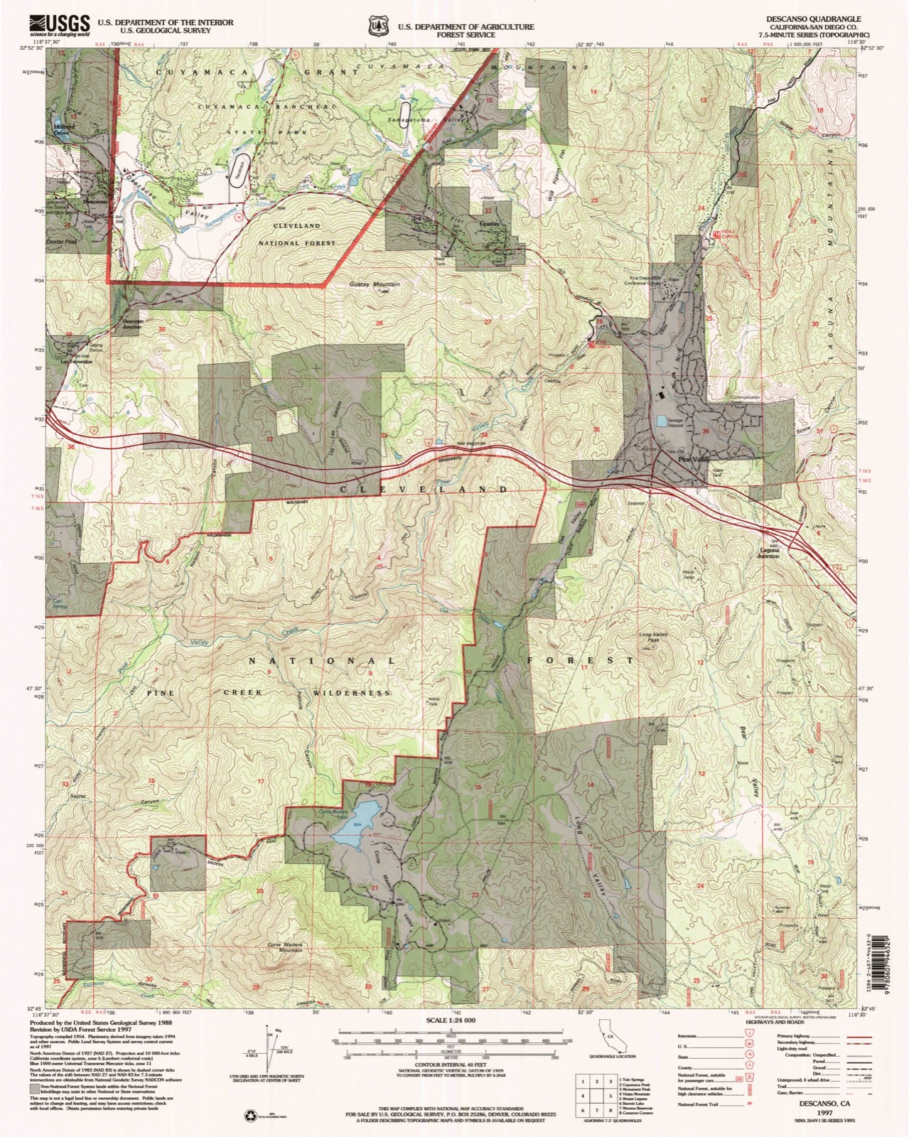 Topographic sheet of Descanso Junction, surveyed 1997