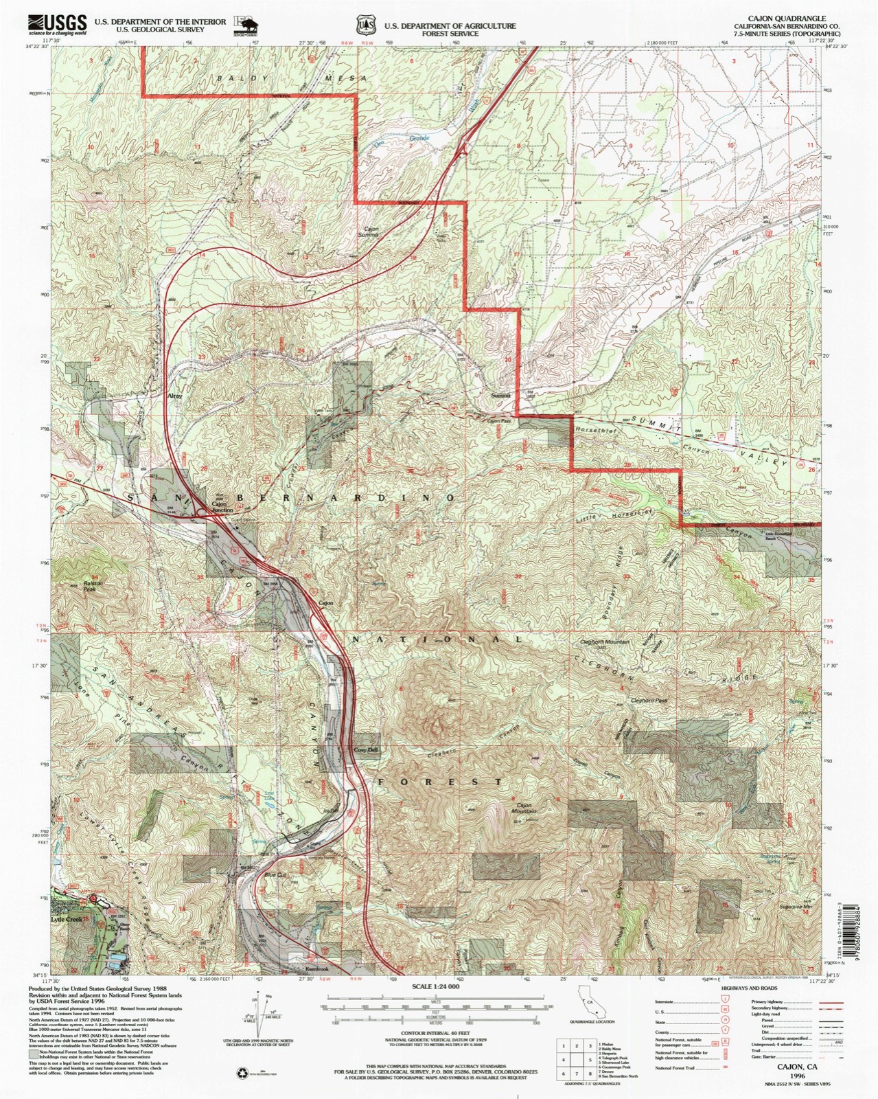 Topographic sheet of Cajon Junction, surveyed 1996