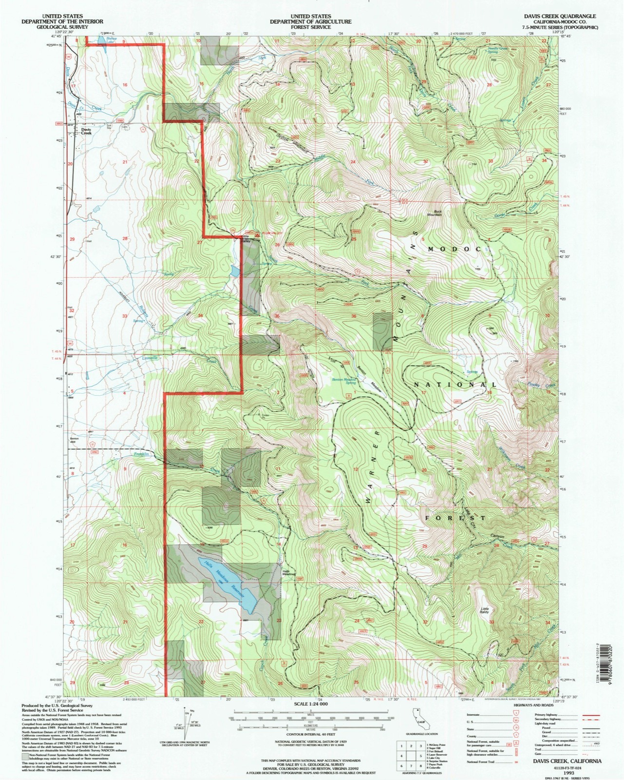 Topographic sheet of Davis Creek, surveyed 1993