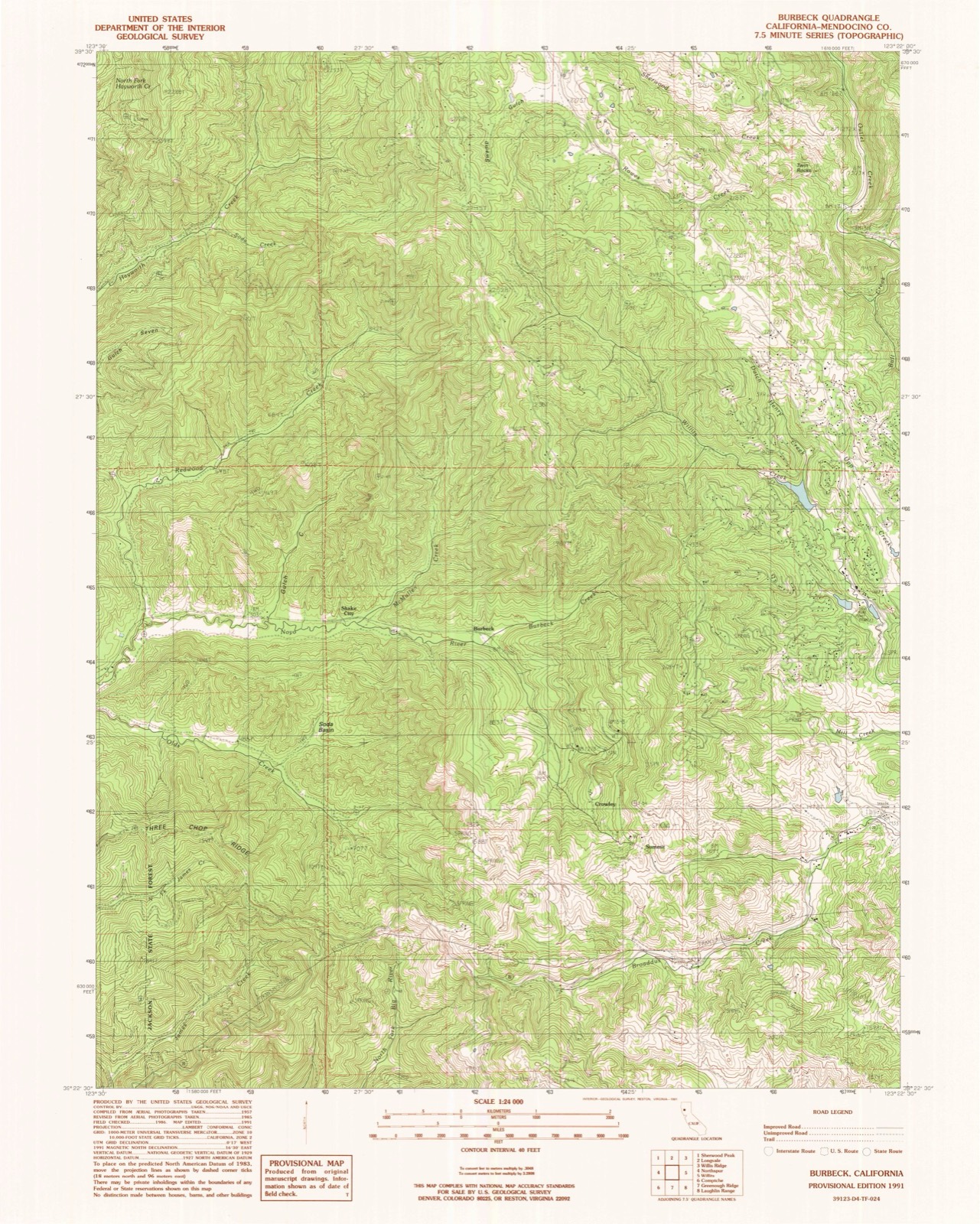 Topographic sheet of Brooktrails, surveyed 1991