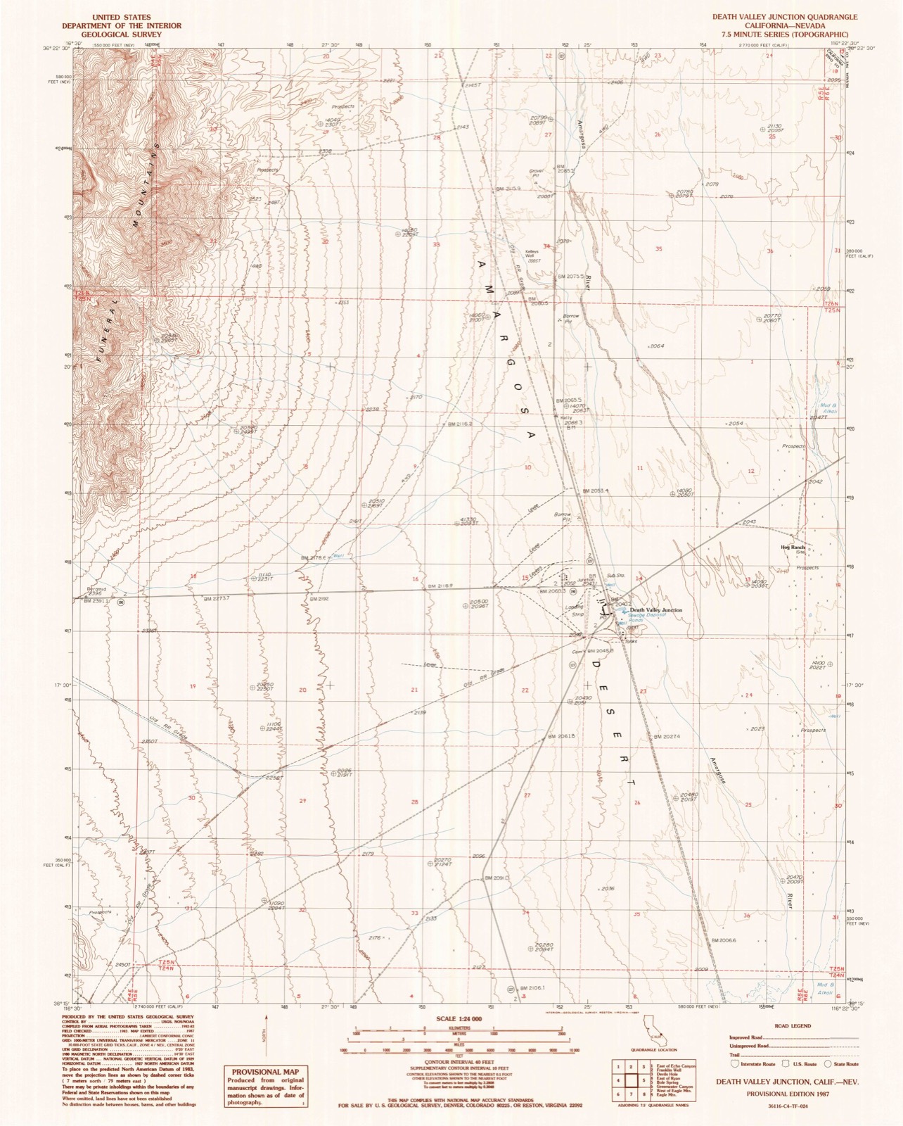 Topographic sheet of Death Valley Junction, surveyed 1987
