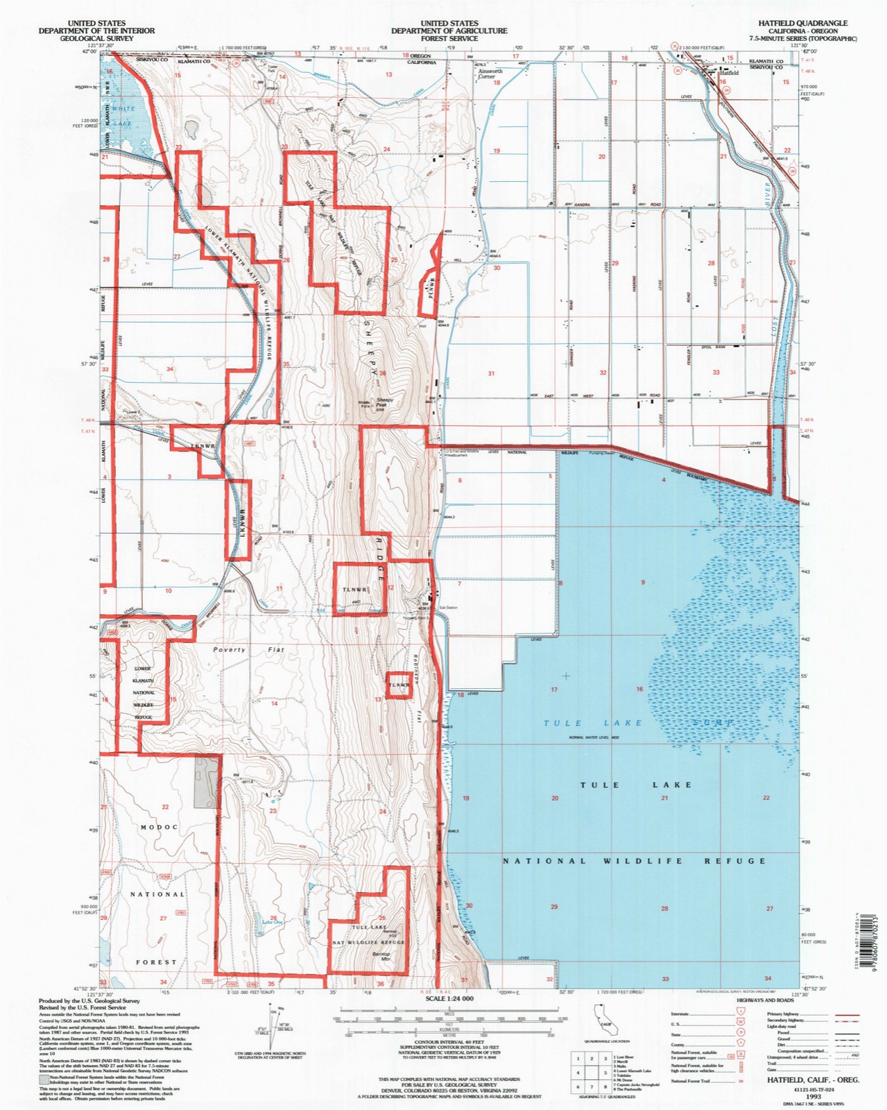 Topographic sheet covering Camp Tulelake, surveyed 1993